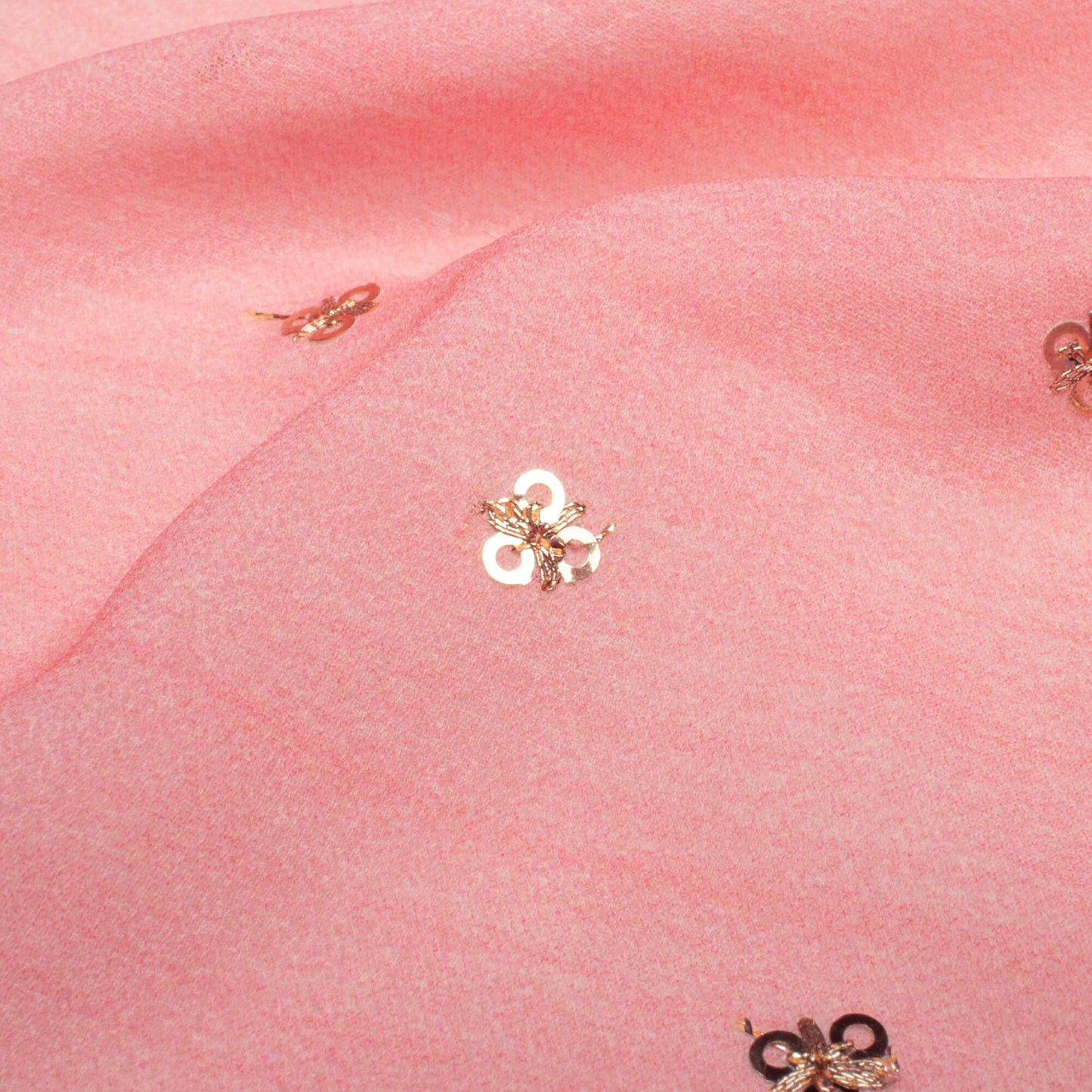 Flamingo Pink Texture Pattern Booti Sequins Digital Print Georgette Fabric