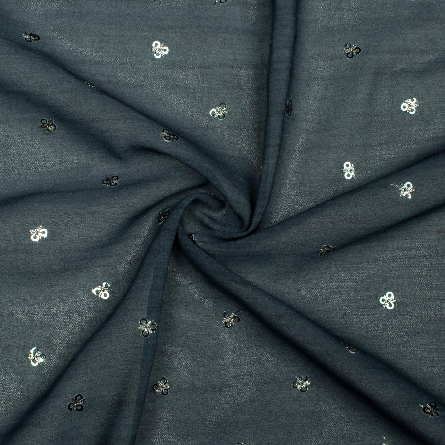 Dark Grey Texture Pattern Booti Sequins Digital Print Georgette Fabric