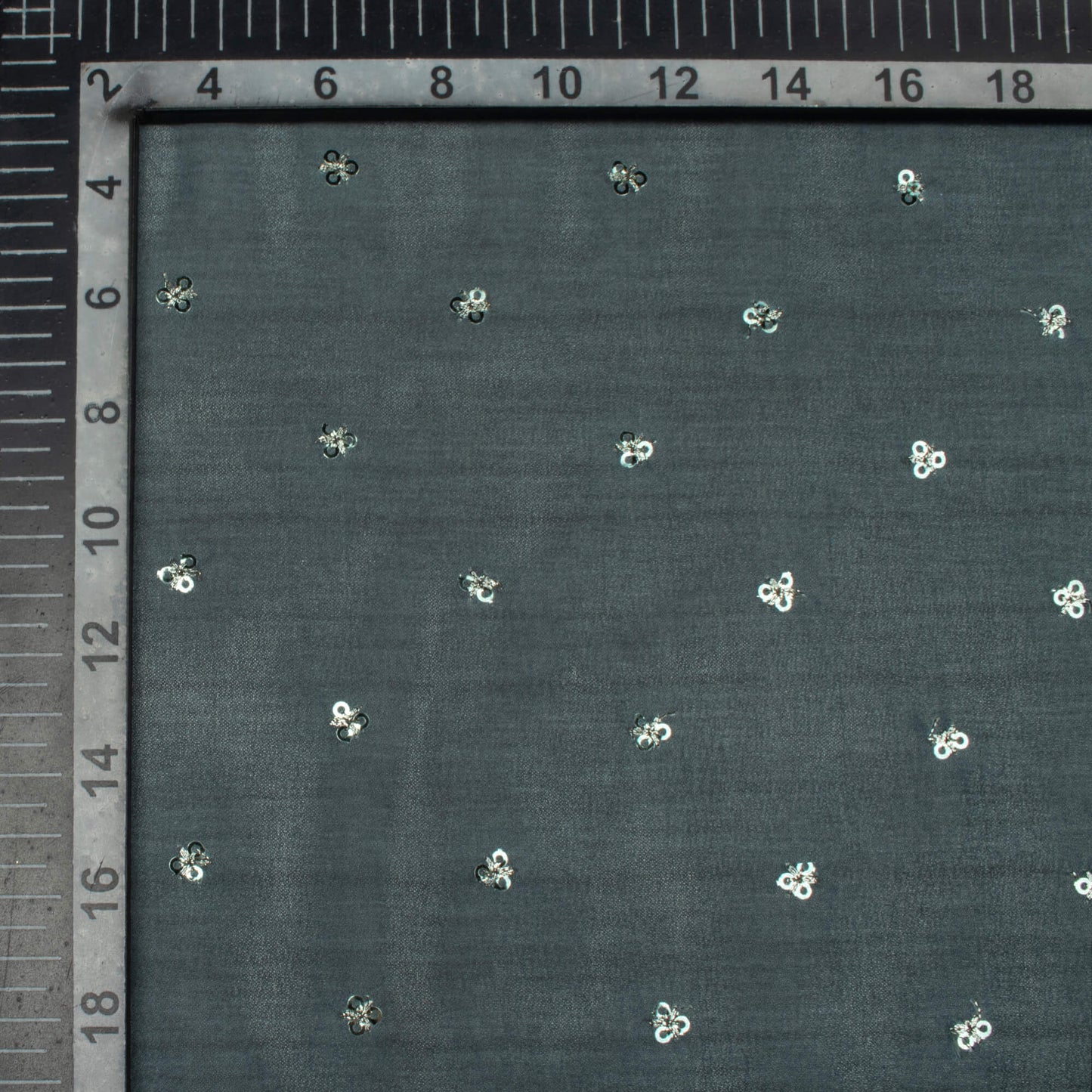 Dark Grey Texture Pattern Booti Sequins Digital Print Georgette Fabric
