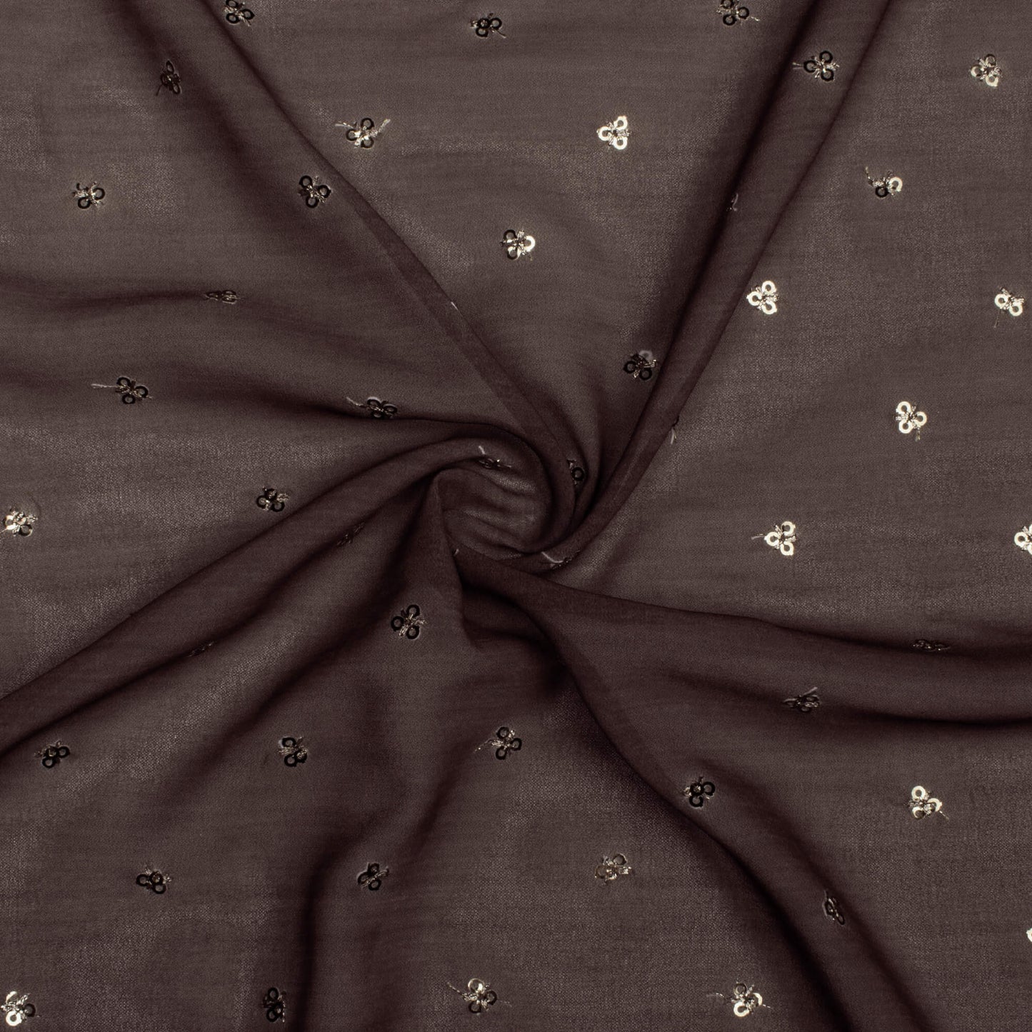 Coffee Brown Texture Pattern Booti Sequins Digital Print Georgette Fabric