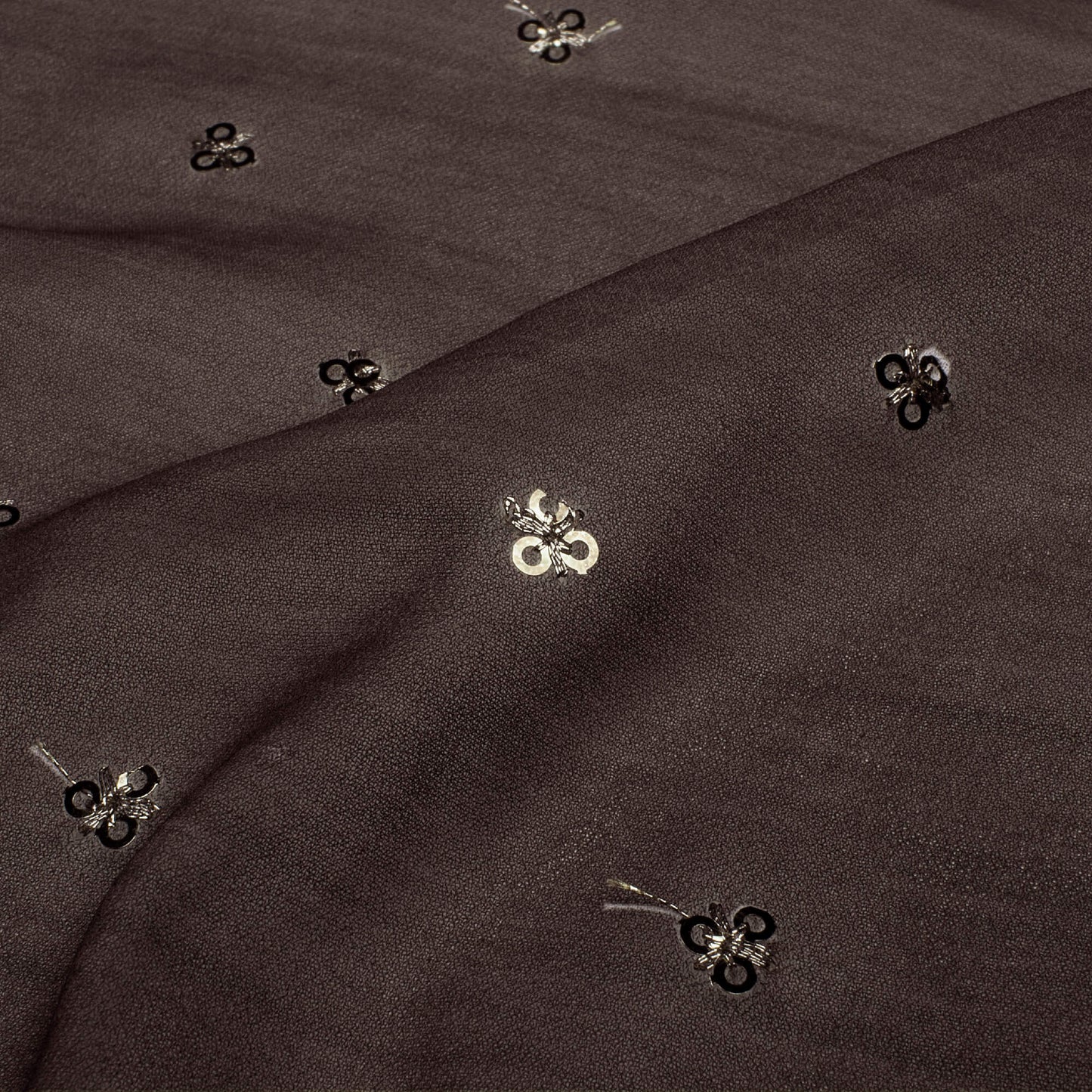 Coffee Brown Texture Pattern Booti Sequins Digital Print Georgette Fabric