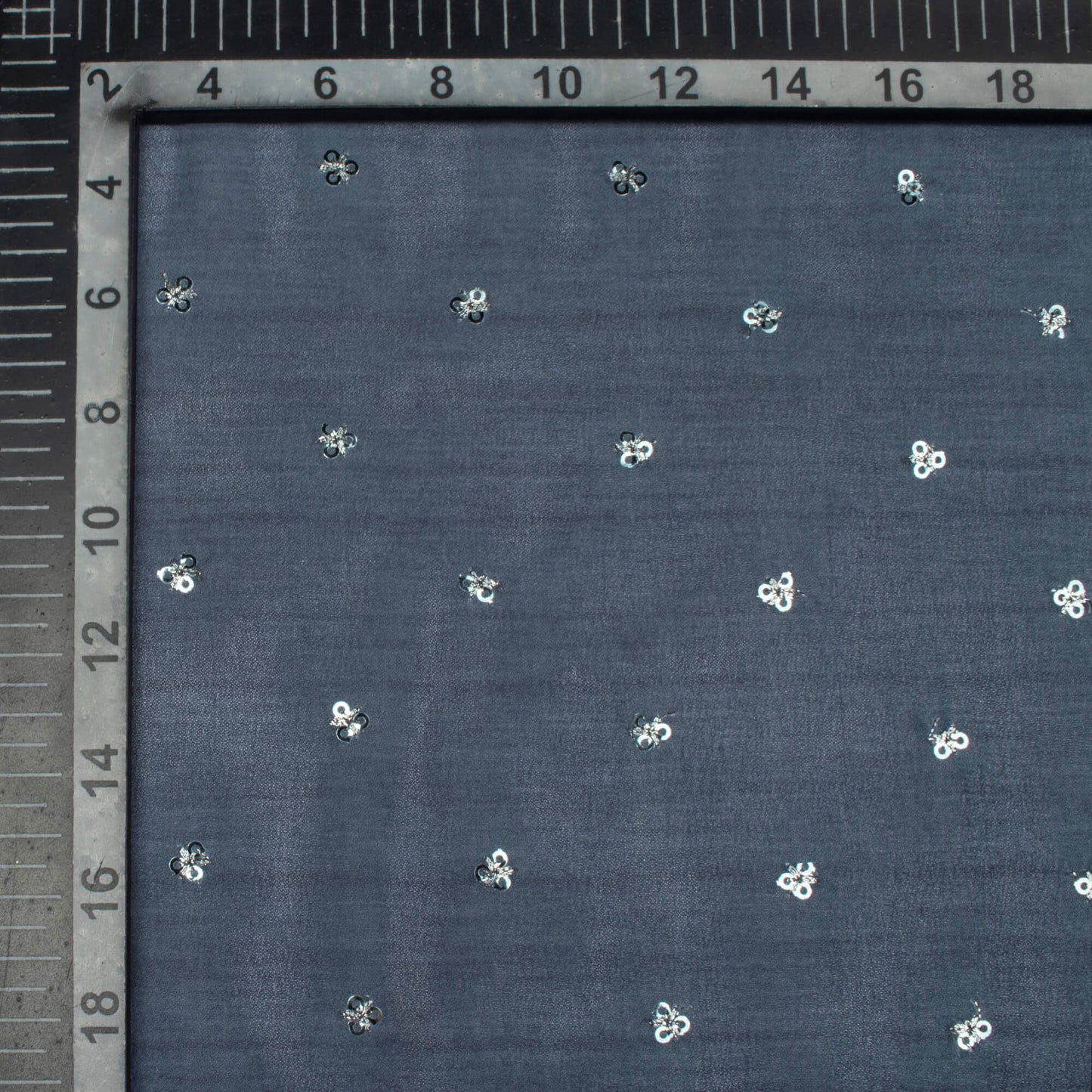 Willow Blue Texture Pattern Booti Sequins Digital Print Georgette Fabric
