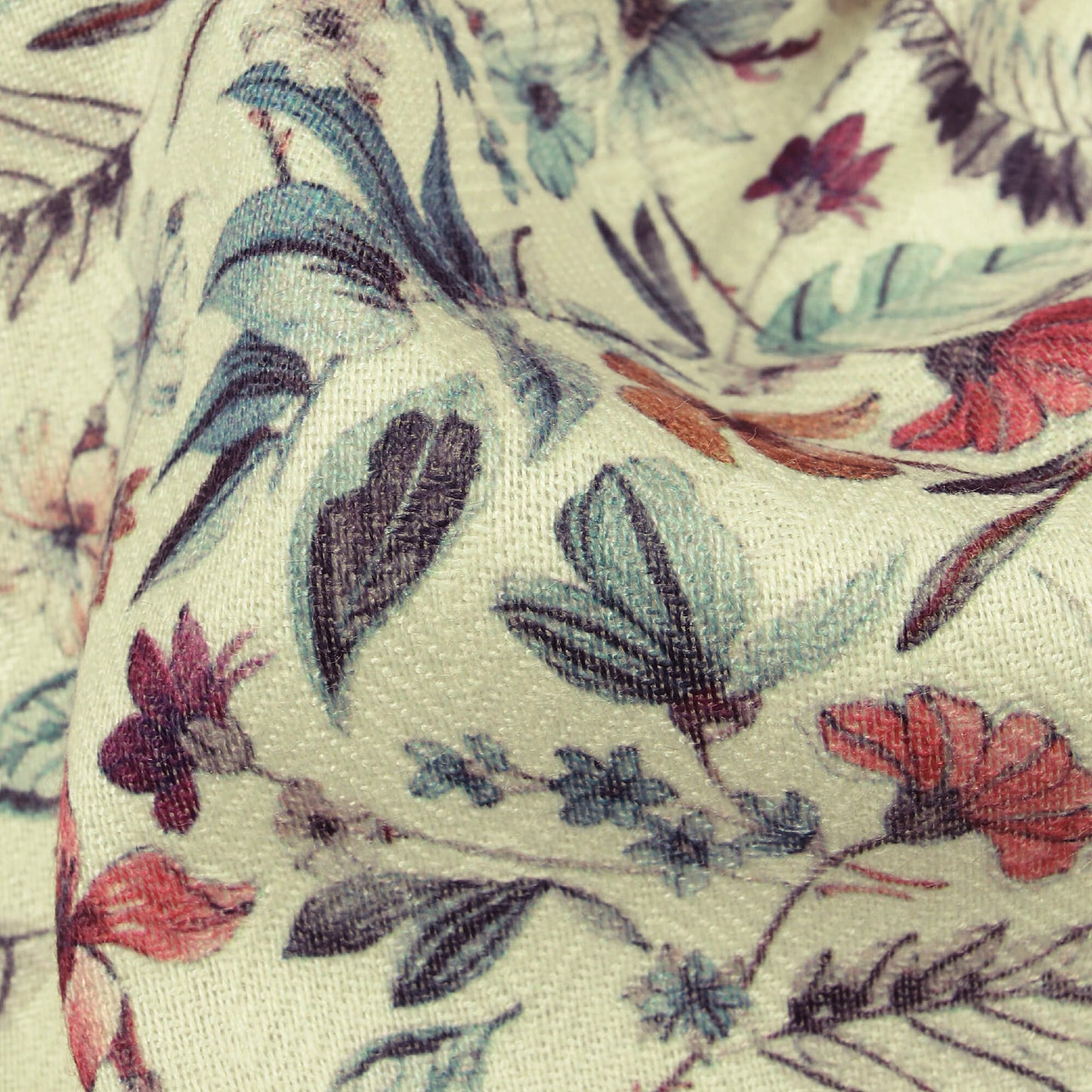 Cream And Red Floral Pattern Digital Print Elegant Blend Pasmina Fabric