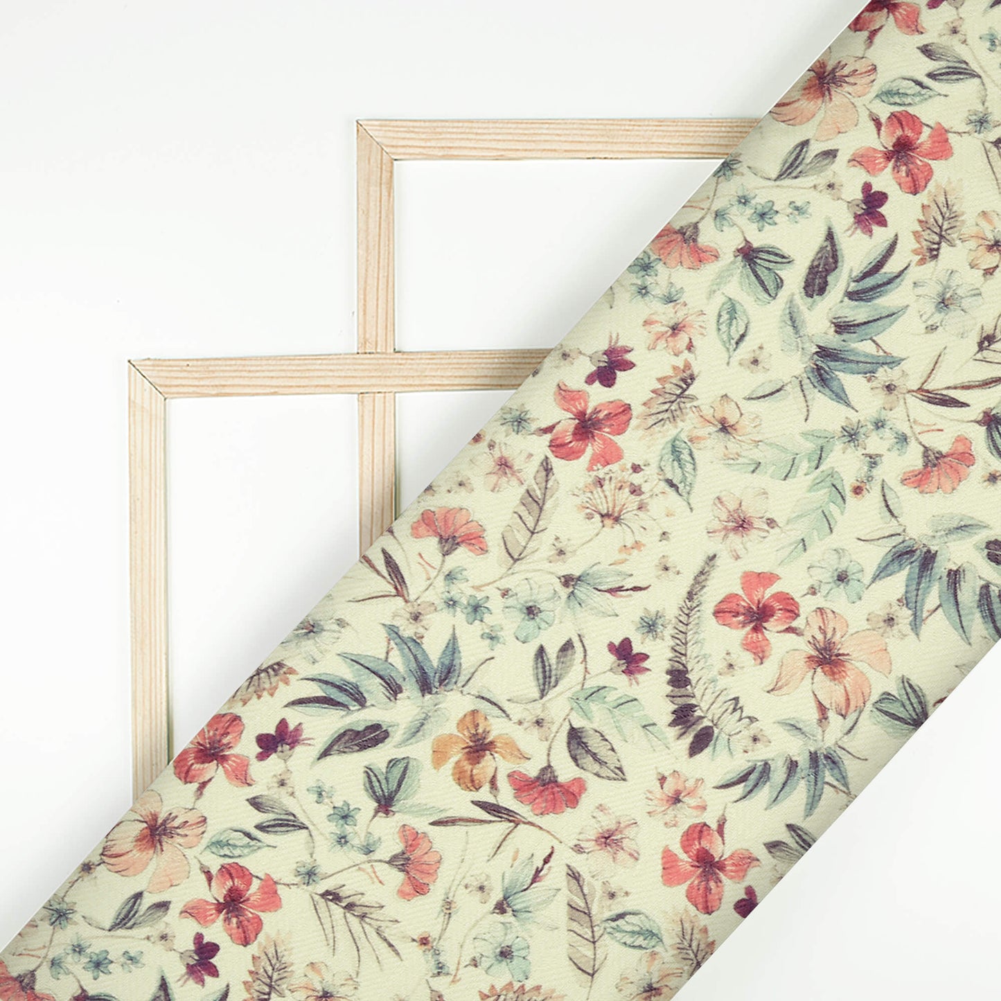 Cream And Red Floral Pattern Digital Print Elegant Blend Pasmina Fabric