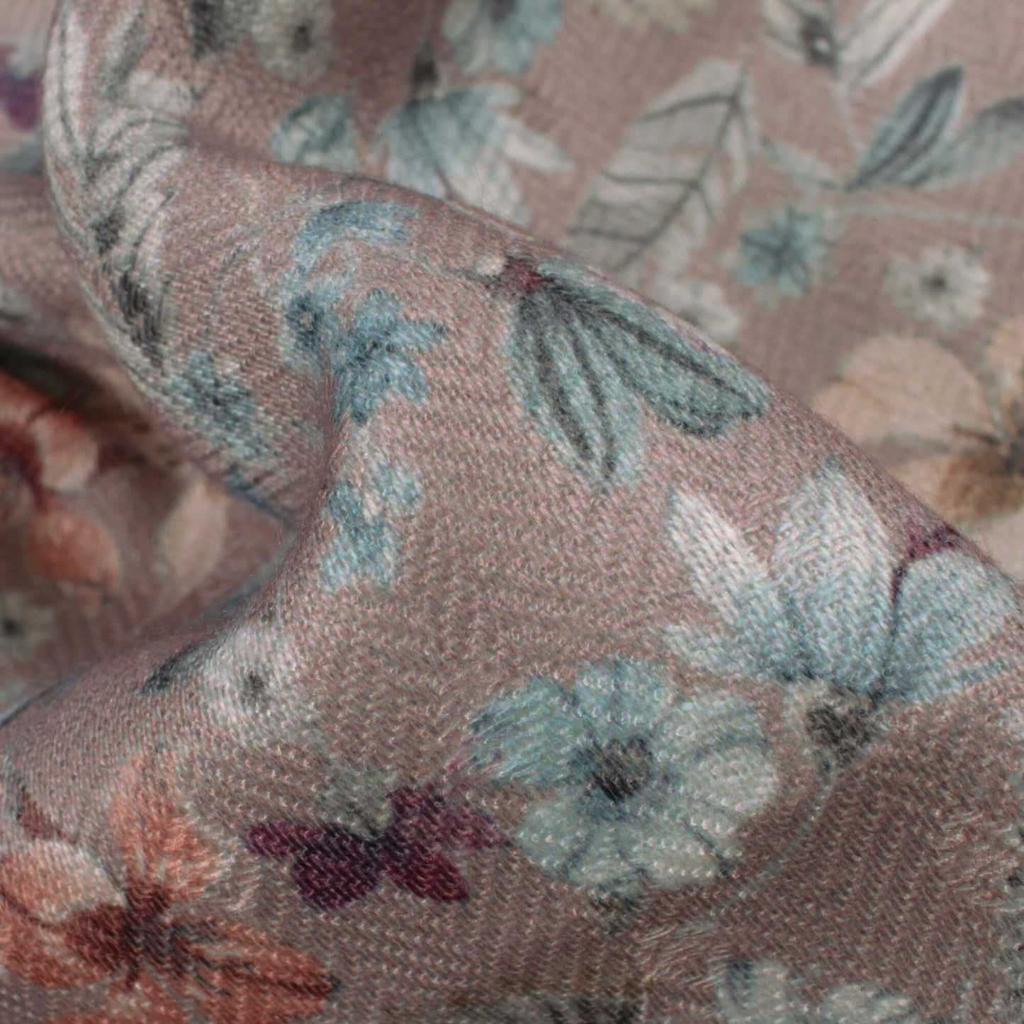 Beaver Brown And Grey Floral Pattern Digital Print Elegant Blend Pashmina Fabric
