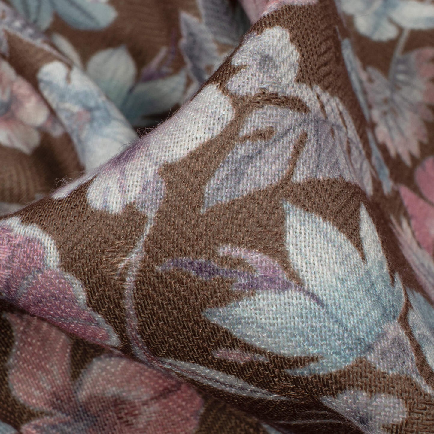 Umber Brown And Pink Floral Pattern Digital Print Elegant Blend Pashmina Fabric
