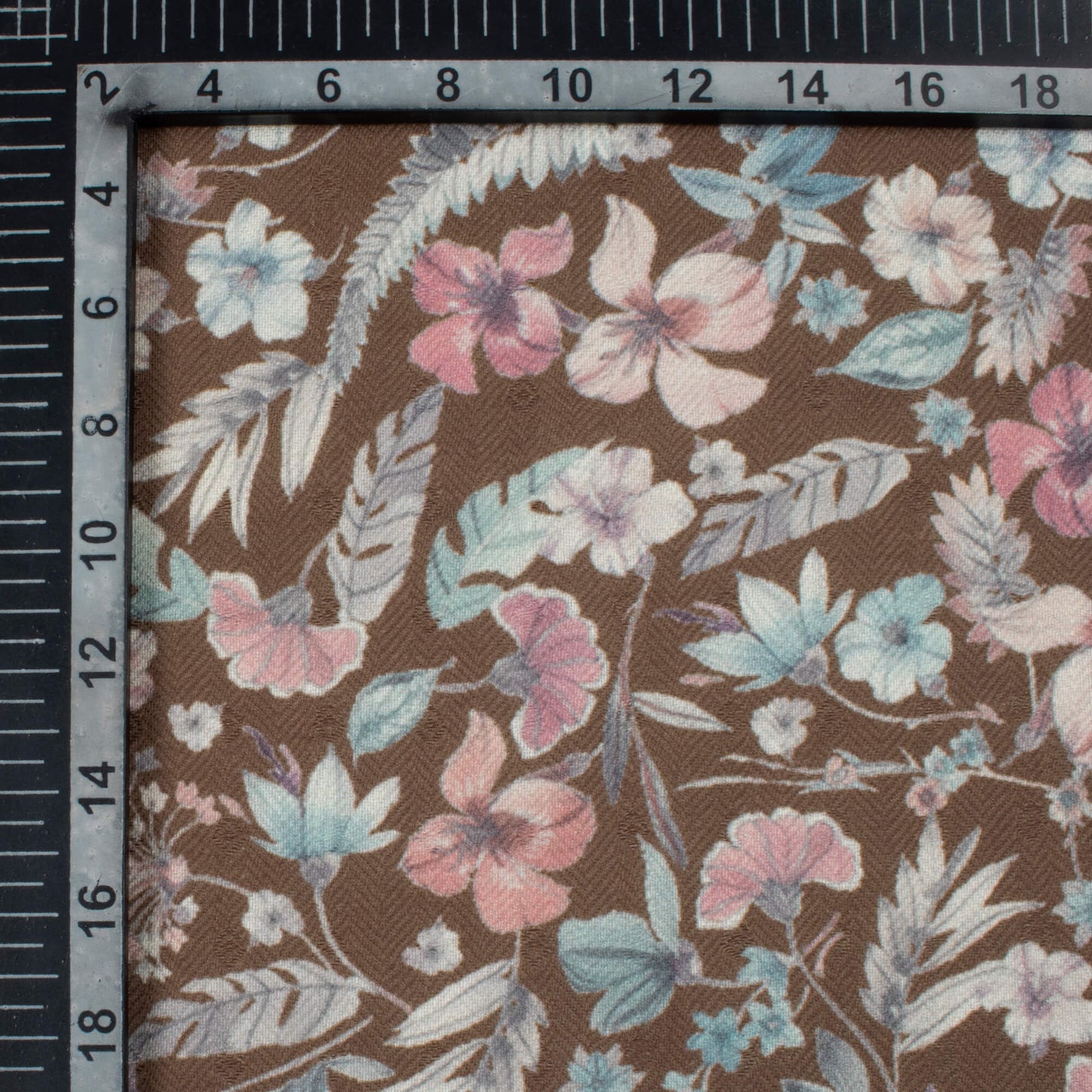 Umber Brown And Pink Floral Pattern Digital Print Elegant Blend Pashmina Fabric