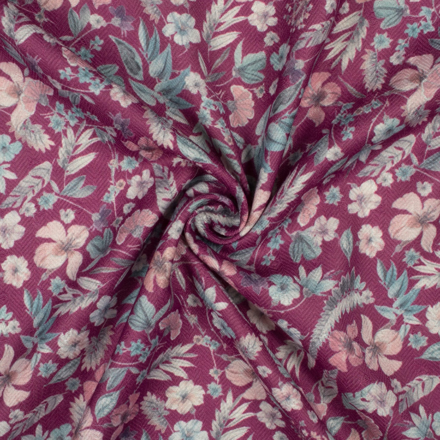 Mulberry Purple And Peach Floral Pattern Digital Print Elegant Blend Pashmina Fabric