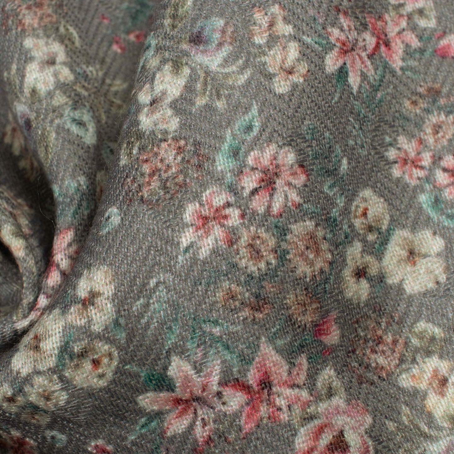 Sage Green And Red Floral Pattern Digital Print Elegant Blend Pashmina Fabric