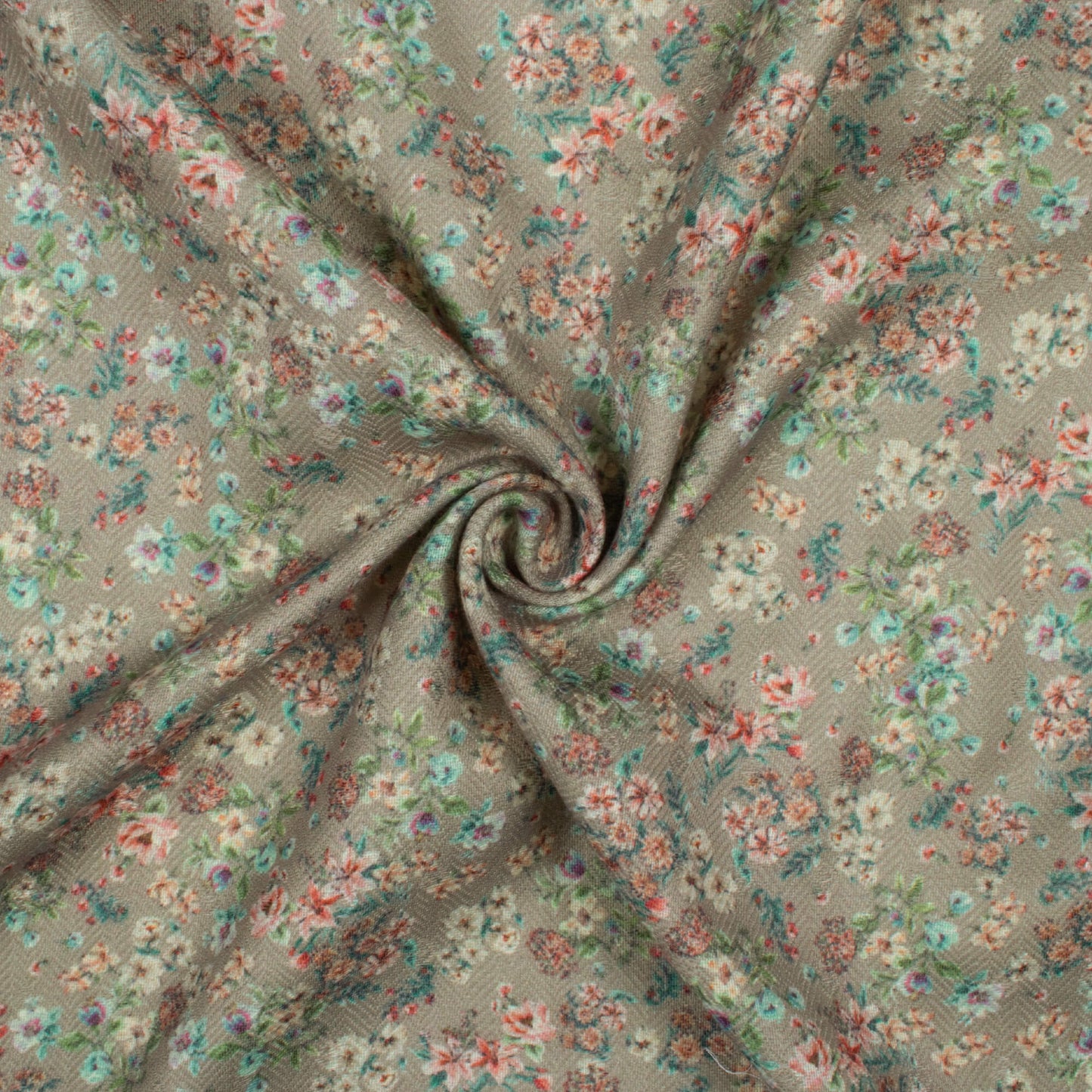 Moss Green And Red Floral Pattern Digital Print Elegant Blend Pashmina Fabric