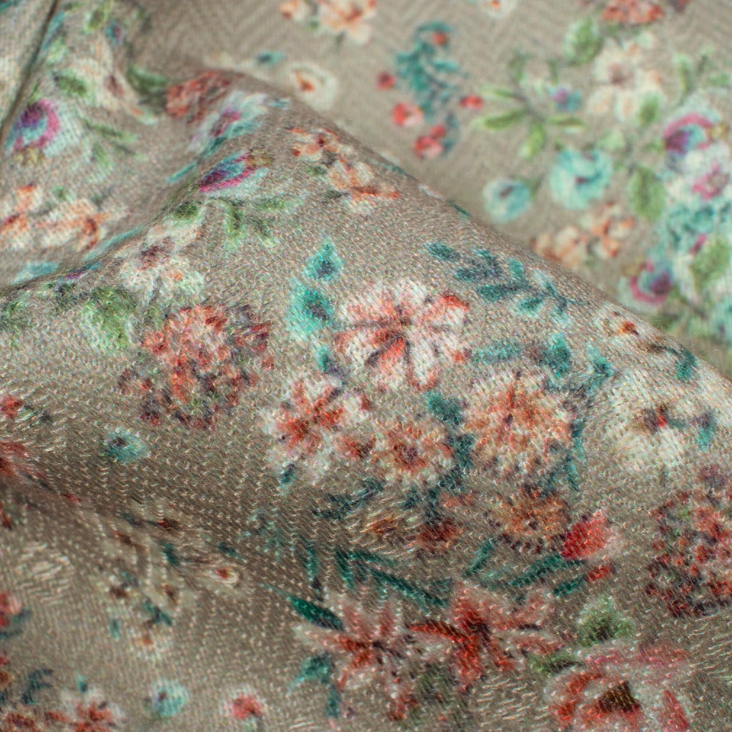 Moss Green And Red Floral Pattern Digital Print Elegant Blend Pashmina Fabric