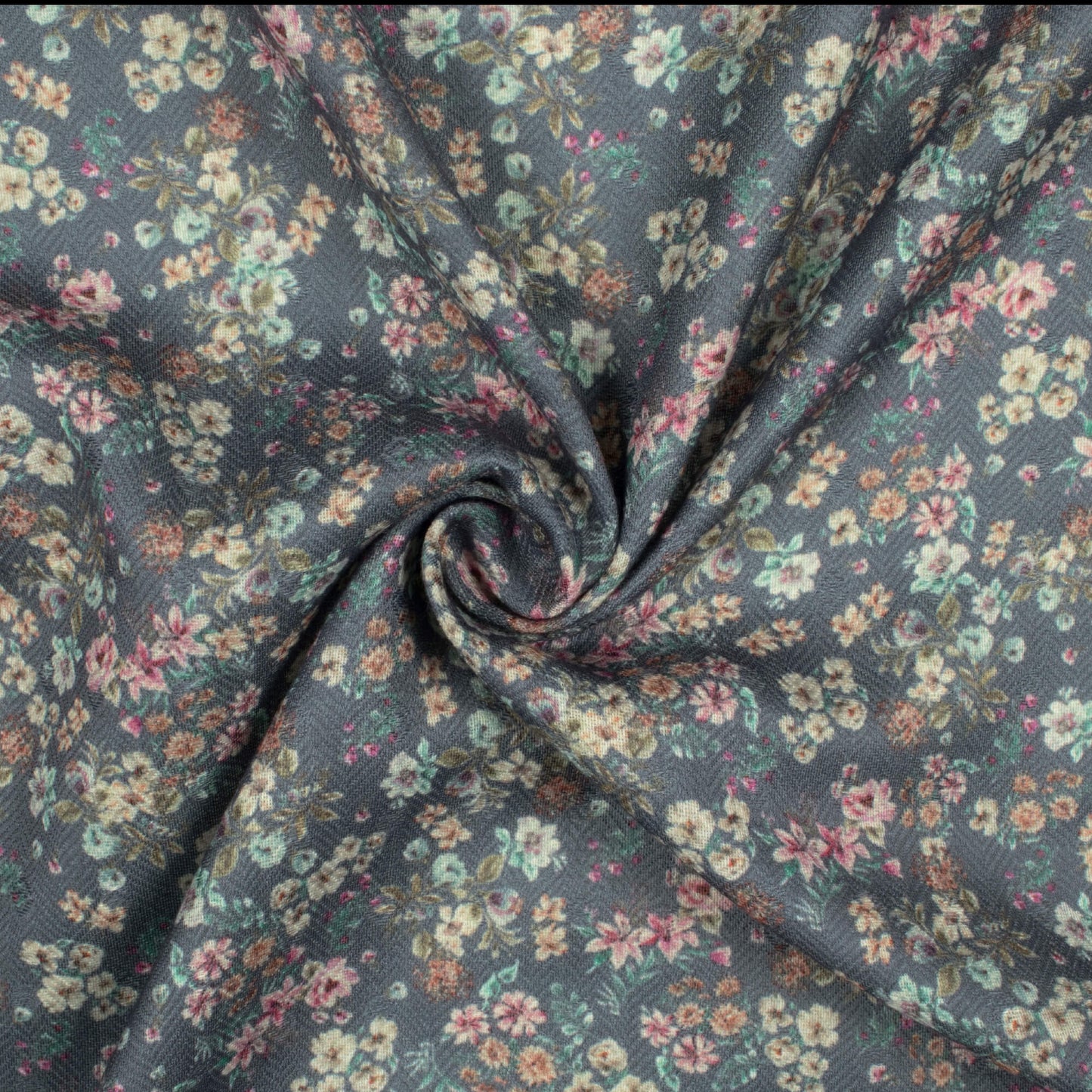 Space Blue And Pink Floral Pattern Digital Print Elegant Blend Pashmina Fabric