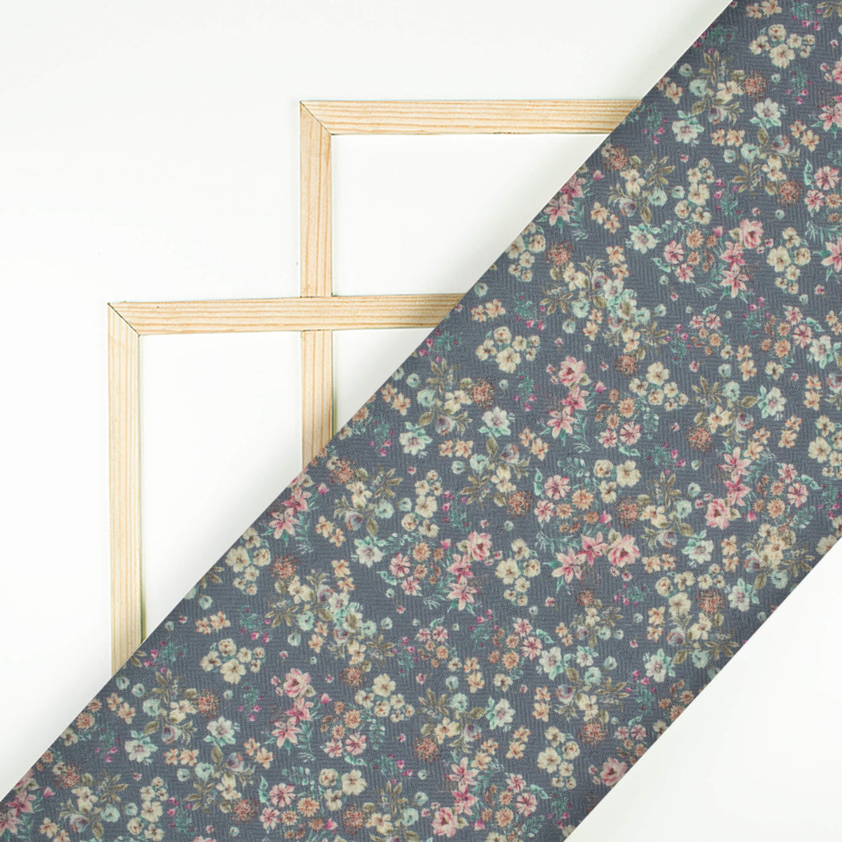 Space Blue And Pink Floral Pattern Digital Print Elegant Blend Pashmina Fabric