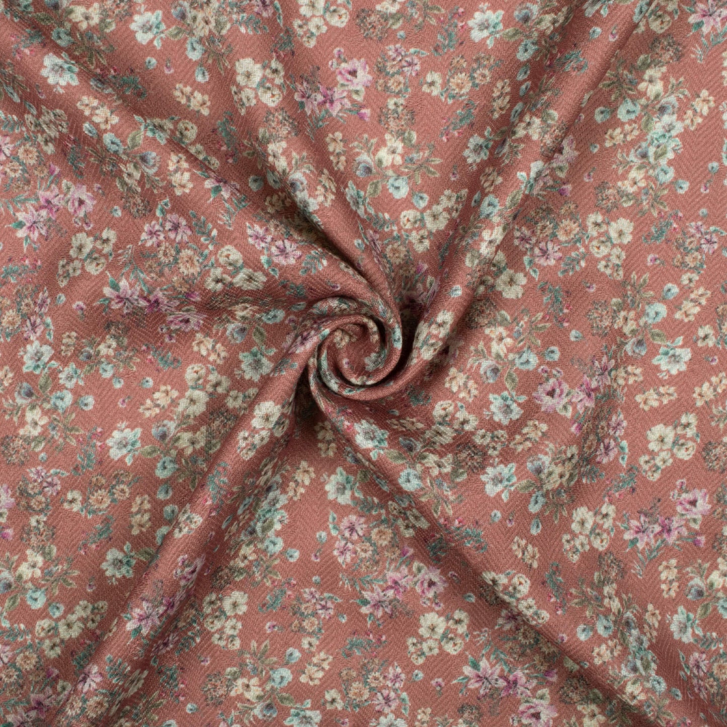 Cinnamon Brown And Cream Floral Pattern Digital Print Elegant Blend Pashmina Fabric