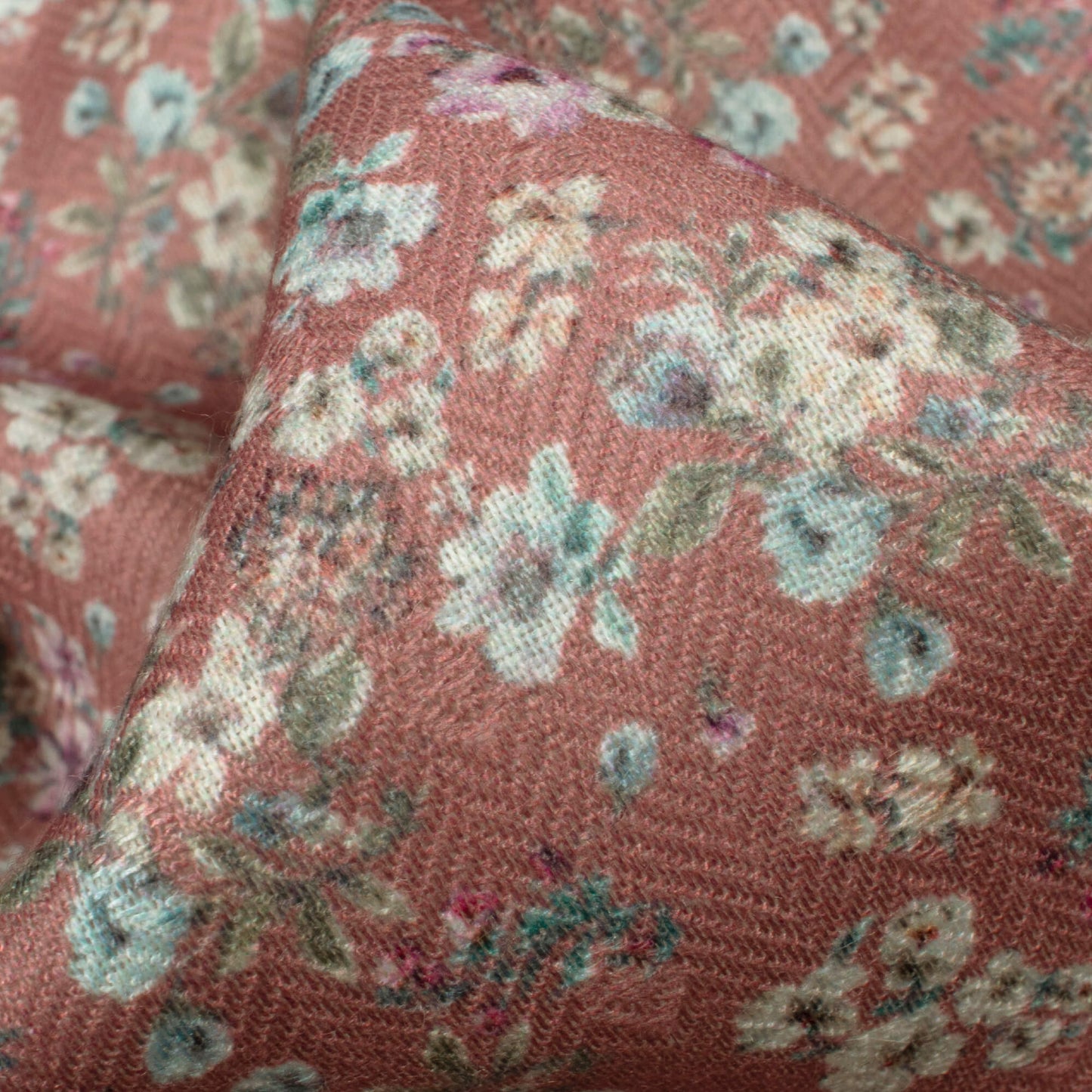 Cinnamon Brown And Cream Floral Pattern Digital Print Elegant Blend Pashmina Fabric