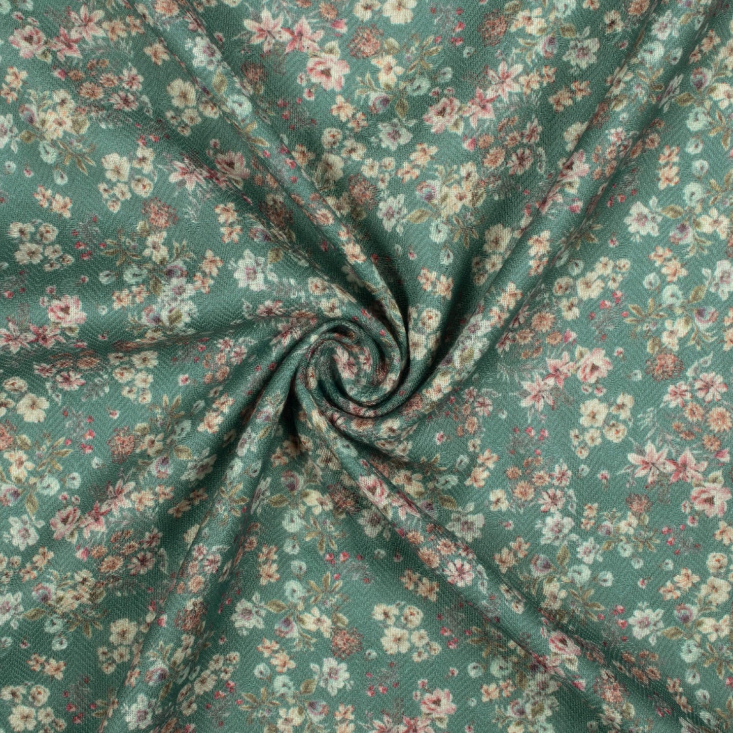 Fern Green And Cream Floral Pattern Digital Print Elegant Blend Pashmina Fabric