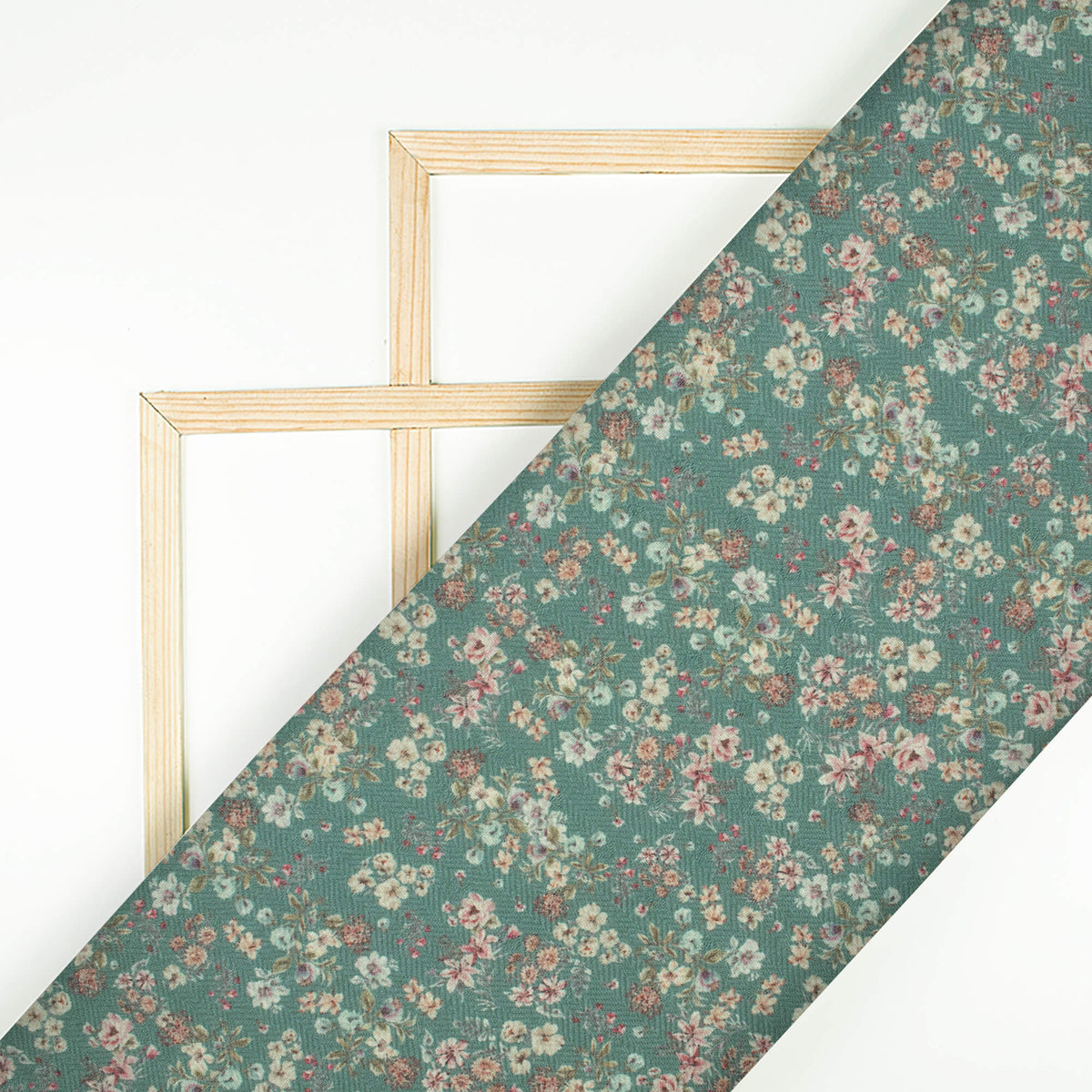 Fern Green And Cream Floral Pattern Digital Print Elegant Blend Pashmina Fabric