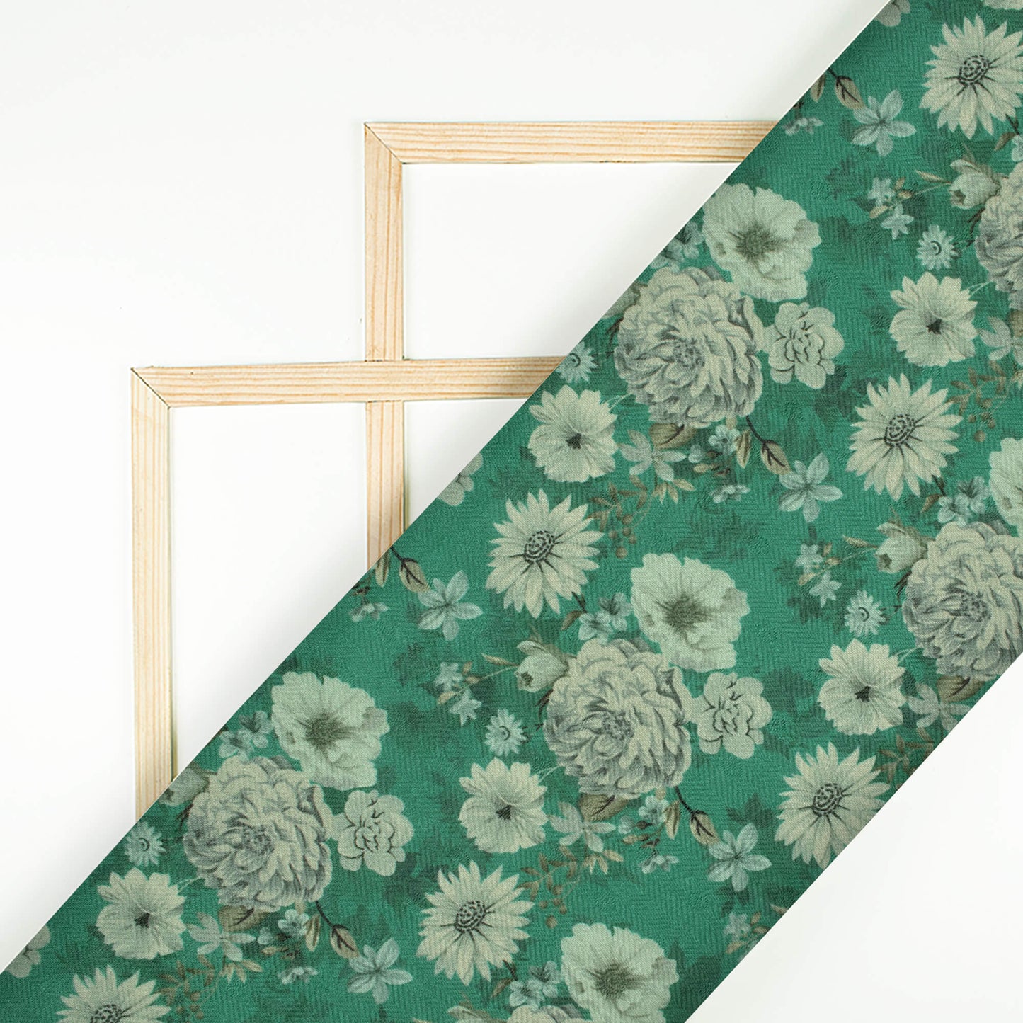 Hunter Green And Cream Floral Pattern Digital Print Elegant Blend Pashmina Fabric