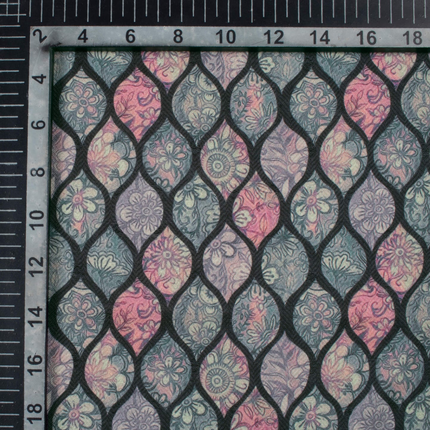 Hunter Green And Pink Floral Pattern Digital Print Elegant Blend Pashmina Fabric