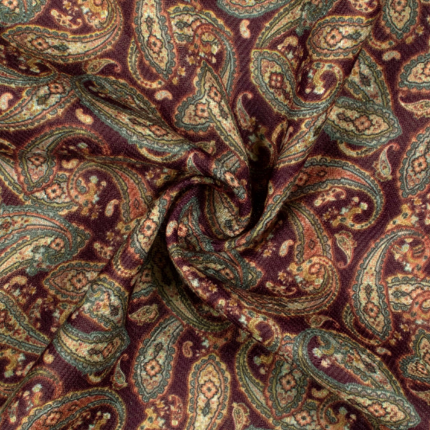Mahogany Red And Smalt Blue Paisley Pattern Digital Print Elegant Blend Pashmina Fabric