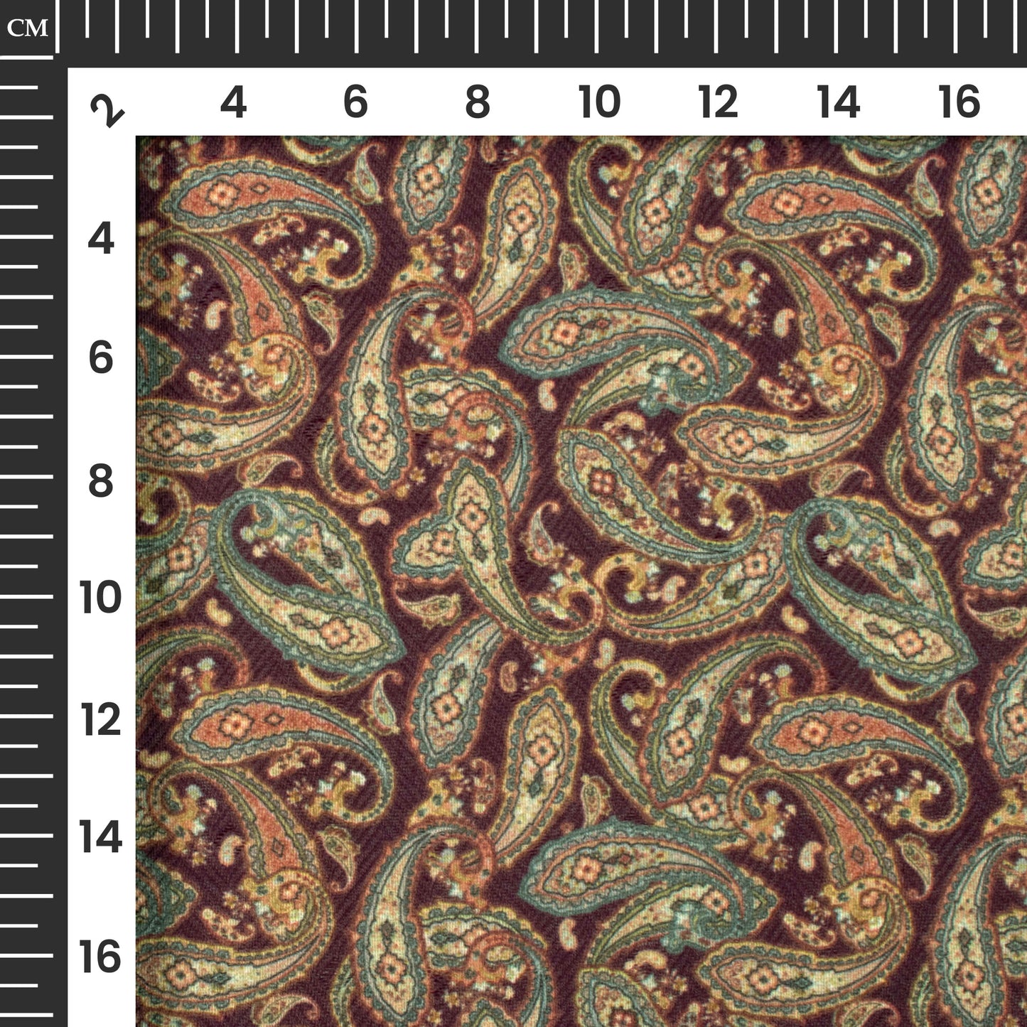 Mahogany Red And Smalt Blue Paisley Pattern Digital Print Elegant Blend Pashmina Fabric