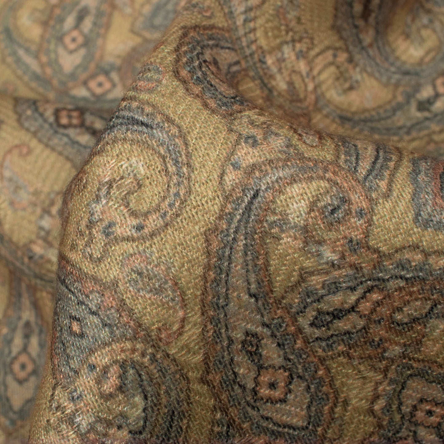 Flexen Yellow And Laurel Green Paisley Pattern Digital Print Elegant Blend Pashmina Fabric