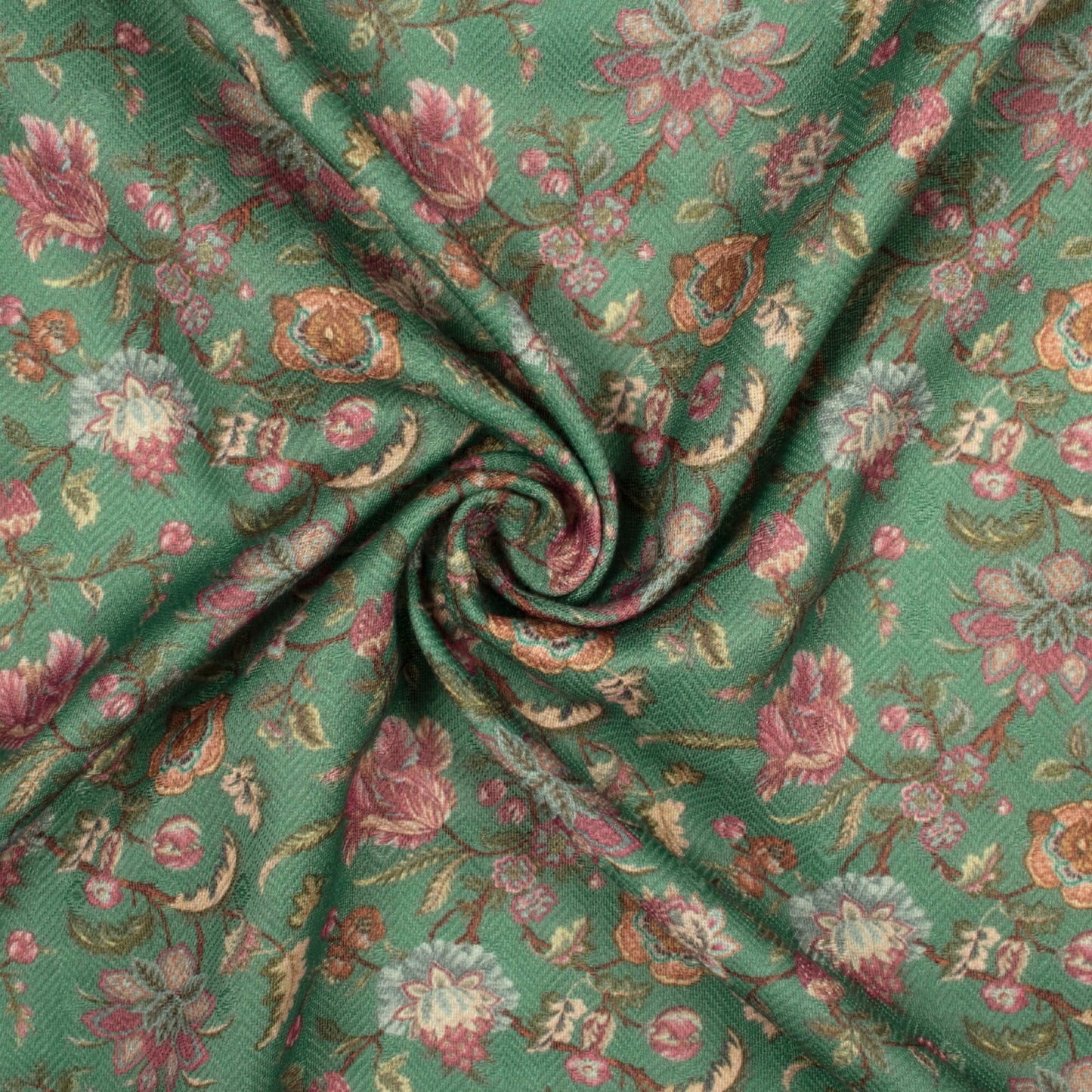 Forest Green And Red Floral Pattern Digital Print Elegant Blend Pashmina Fabric