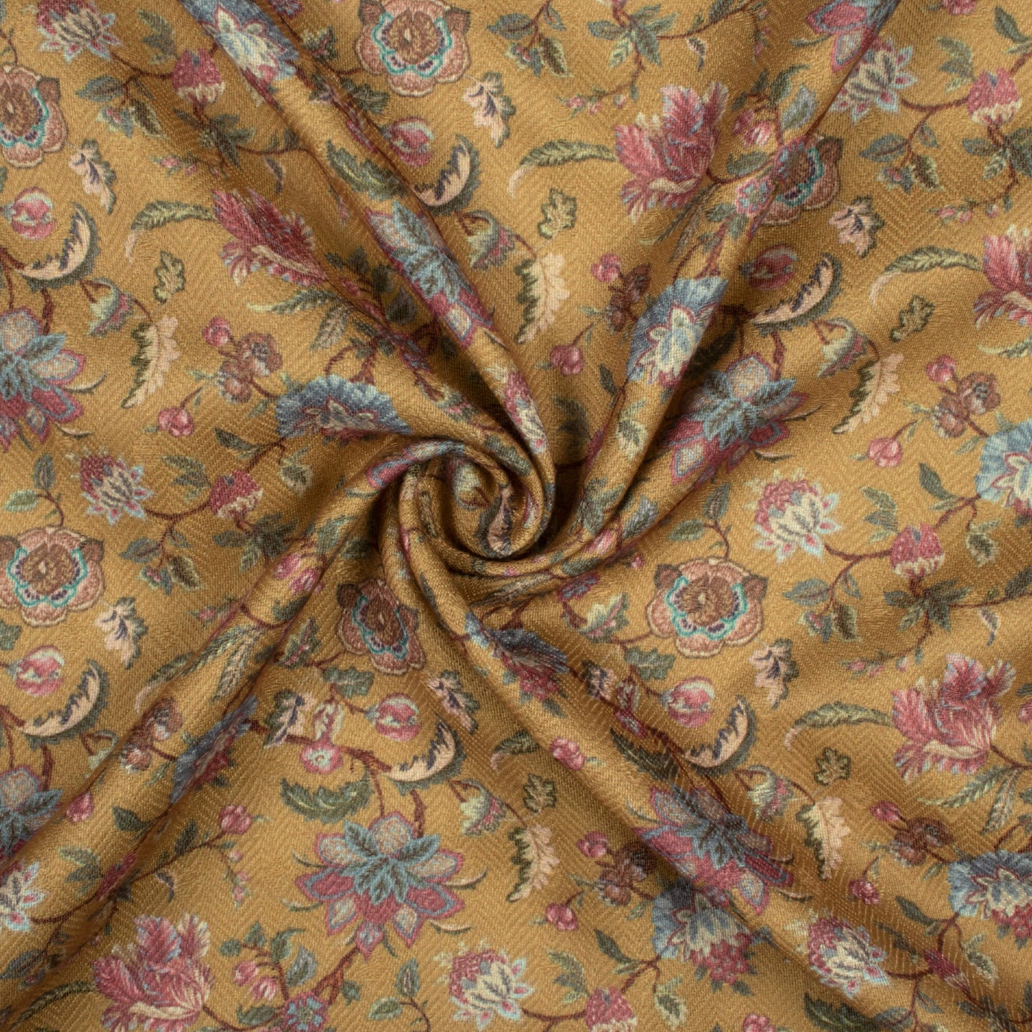 Dijon Yellow And Red Floral Pattern Digital Print Elegant Blend Pashmina Fabric