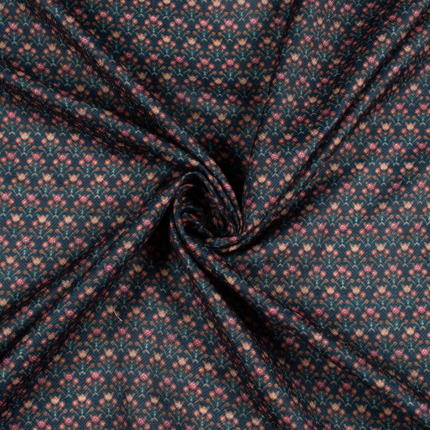 Navy Blue And Red Floral Pattern Digital Print Elegant Blend Pashmina Fabric