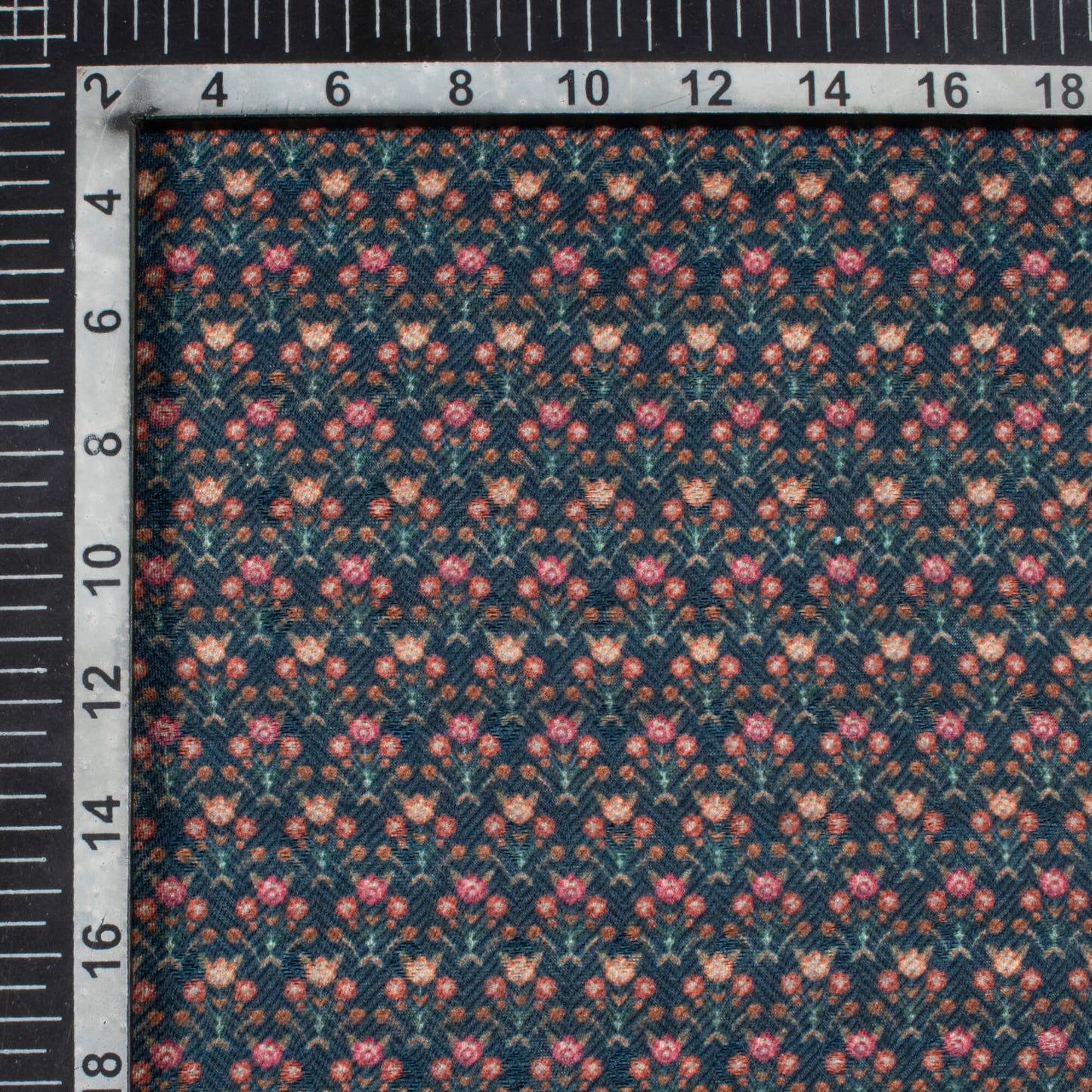Navy Blue And Red Floral Pattern Digital Print Elegant Blend Pashmina Fabric