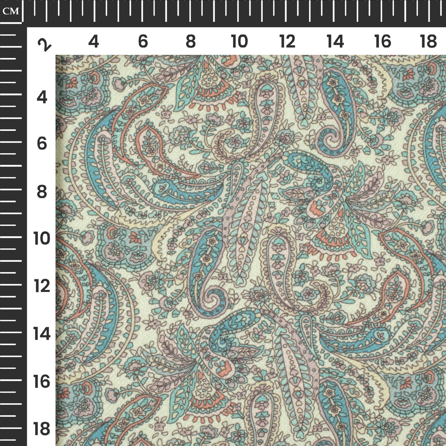Sky Blue And Cream Paisley Pattern Digital Print Elegant Blend Pasmina Fabric