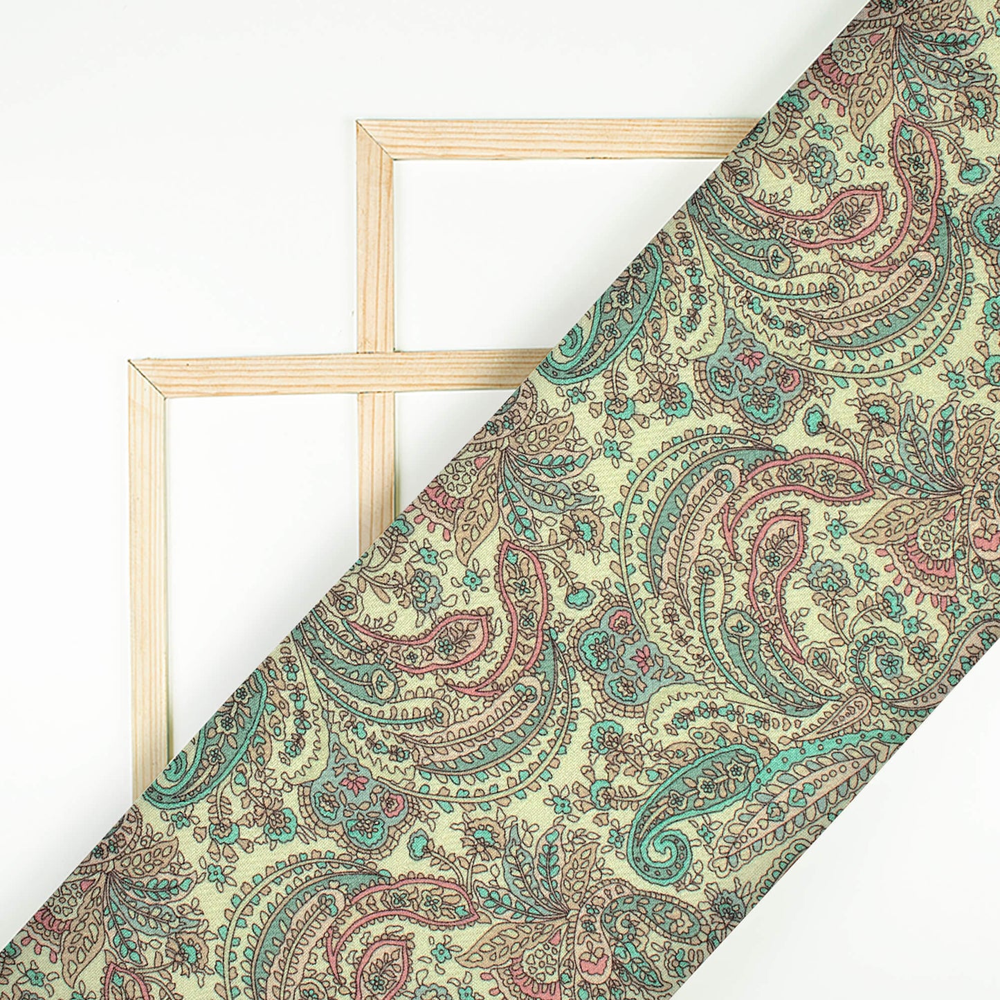 Swamp Green And Cream Paisley Pattern Digital Print Elegant Blend Pashmina Fabric
