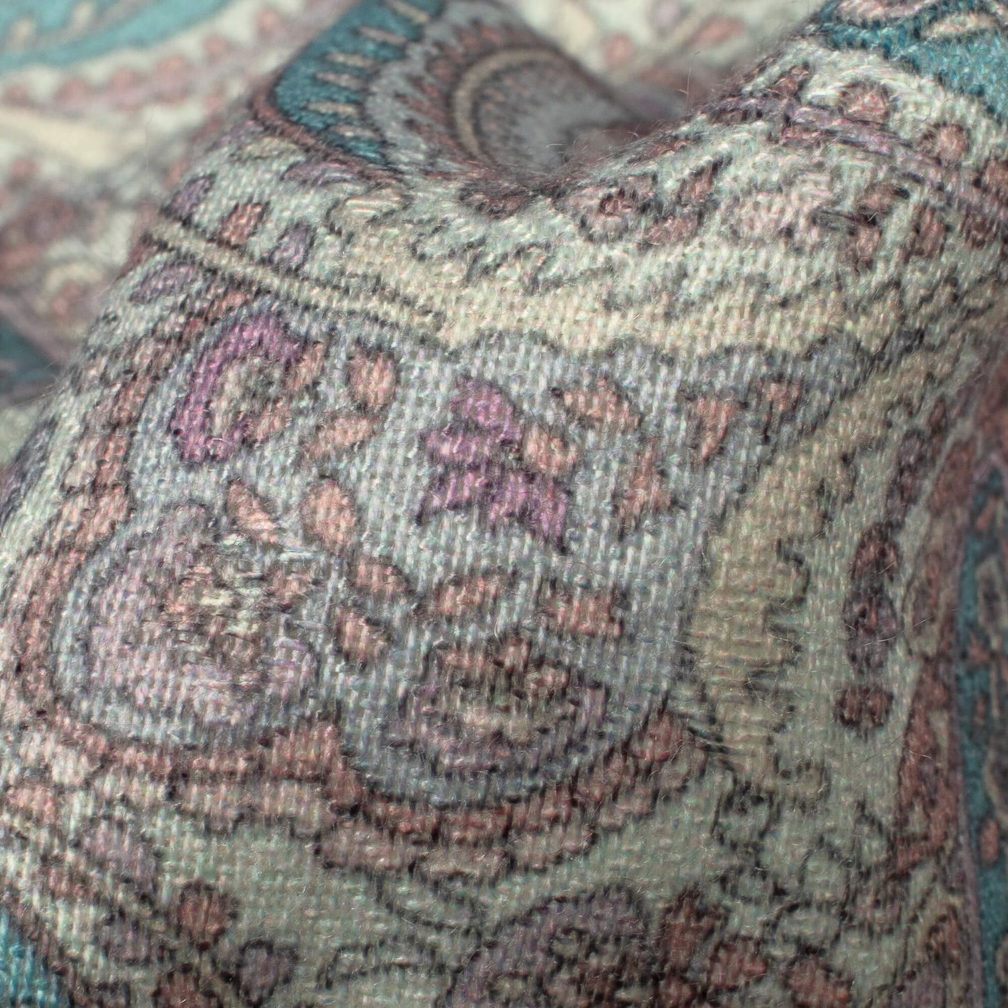 Sea Green And Cream Paisley Pattern Digital Print Elegant Blend Pashmina Fabric