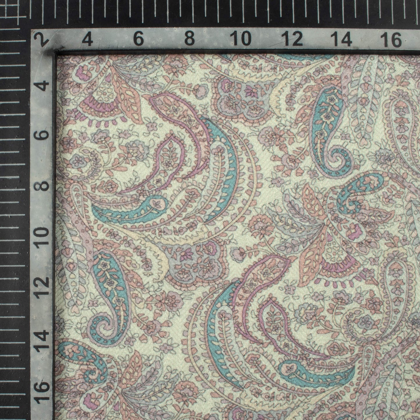 Sea Green And Cream Paisley Pattern Digital Print Elegant Blend Pashmina Fabric