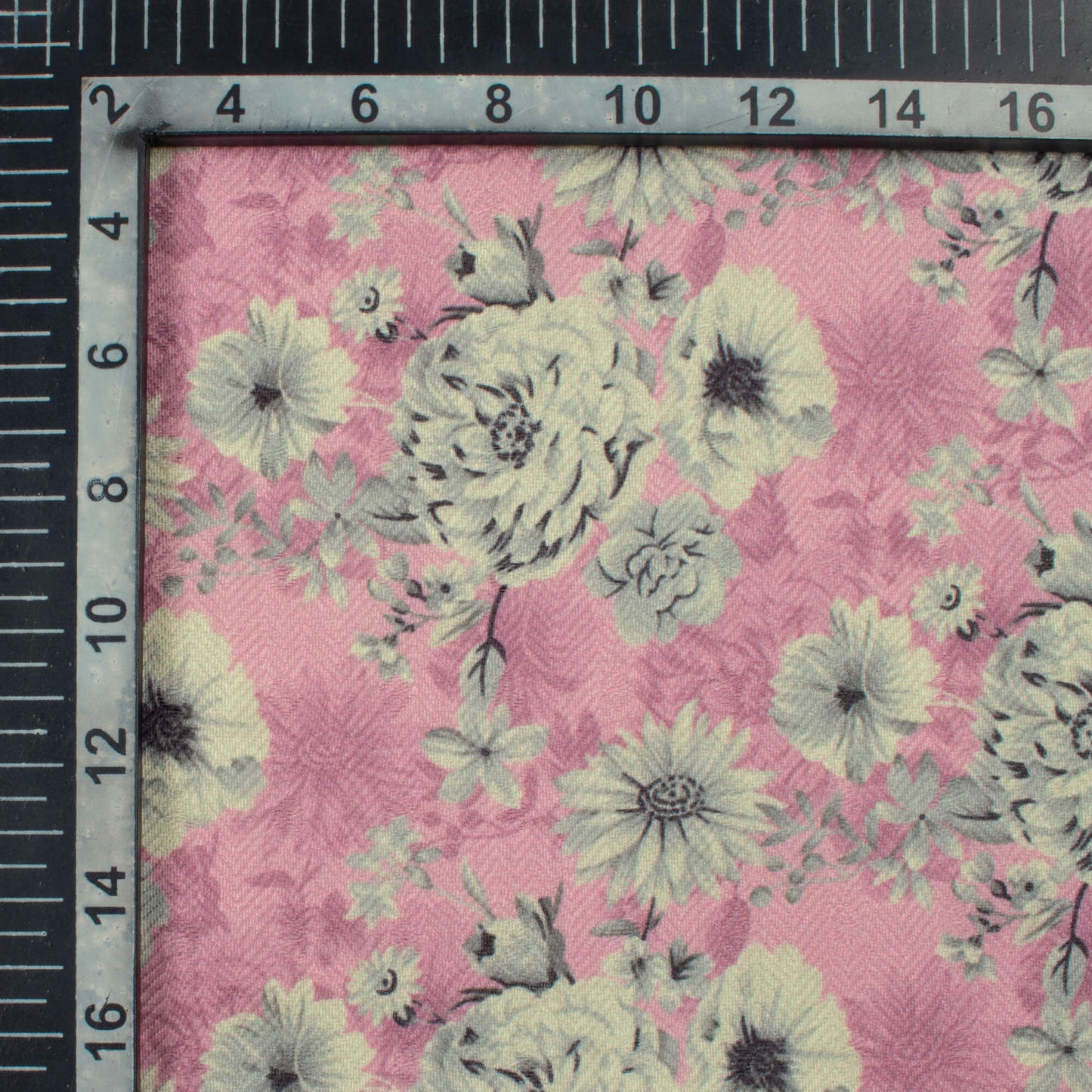 Flamingo Pink And Cream Floral Pattern Digital Print Elegant Blend Pashmina Fabric