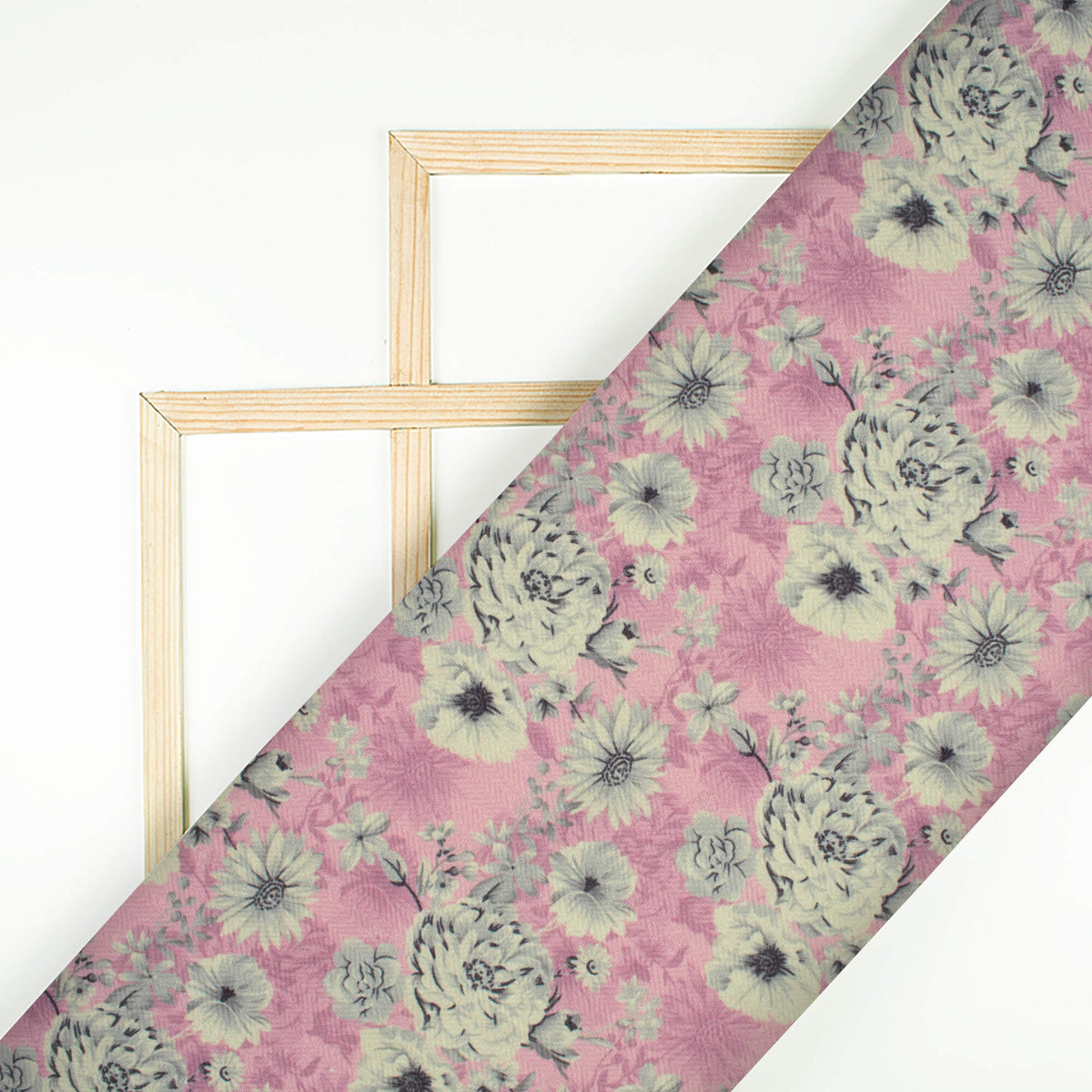 Flamingo Pink And Cream Floral Pattern Digital Print Elegant Blend Pashmina Fabric