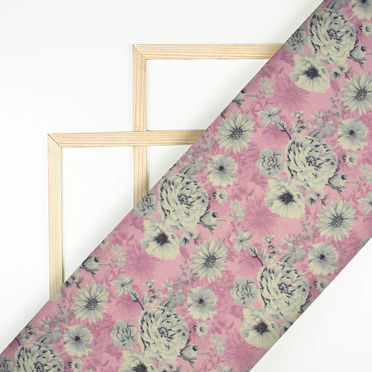 Flamingo Pink And Cream Floral Pattern Digital Print Elegant Blend Pashmina Fabric