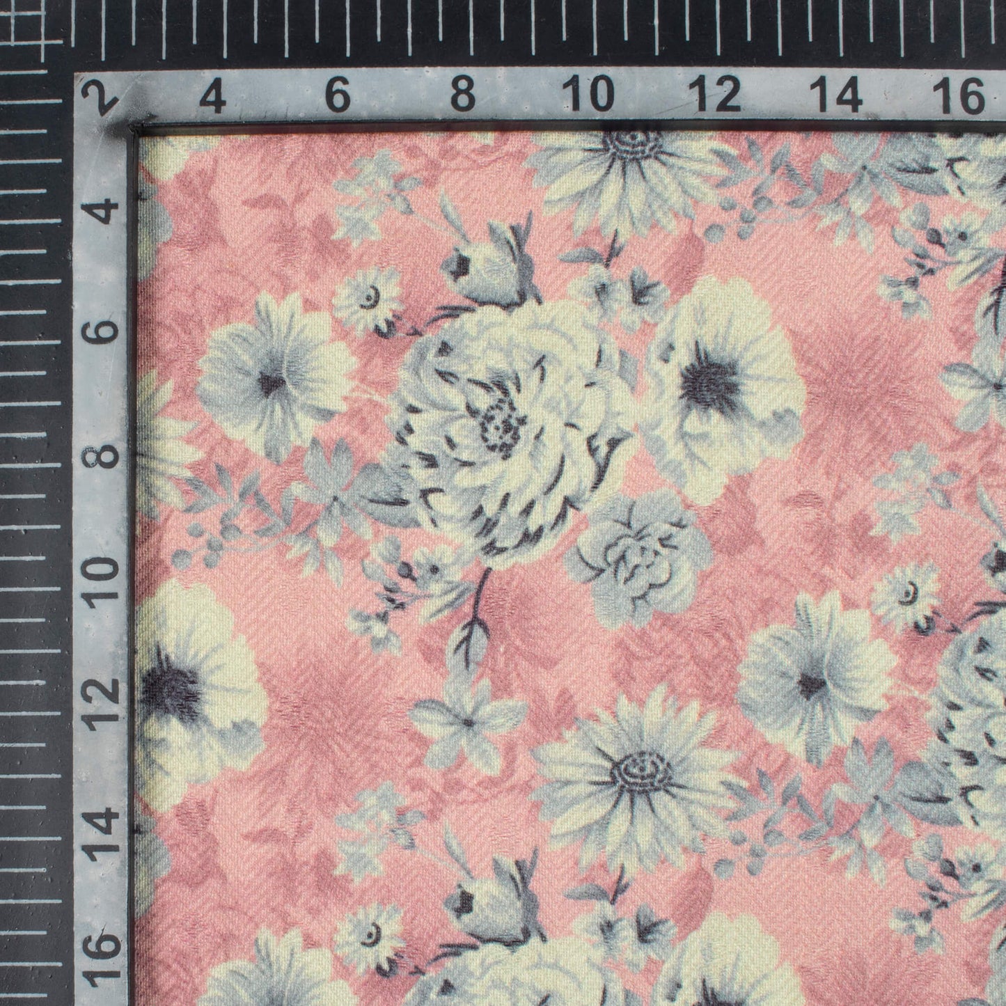 Peach And Off White Floral Pattern Digital Print Elegant Blend Pashmina Fabric