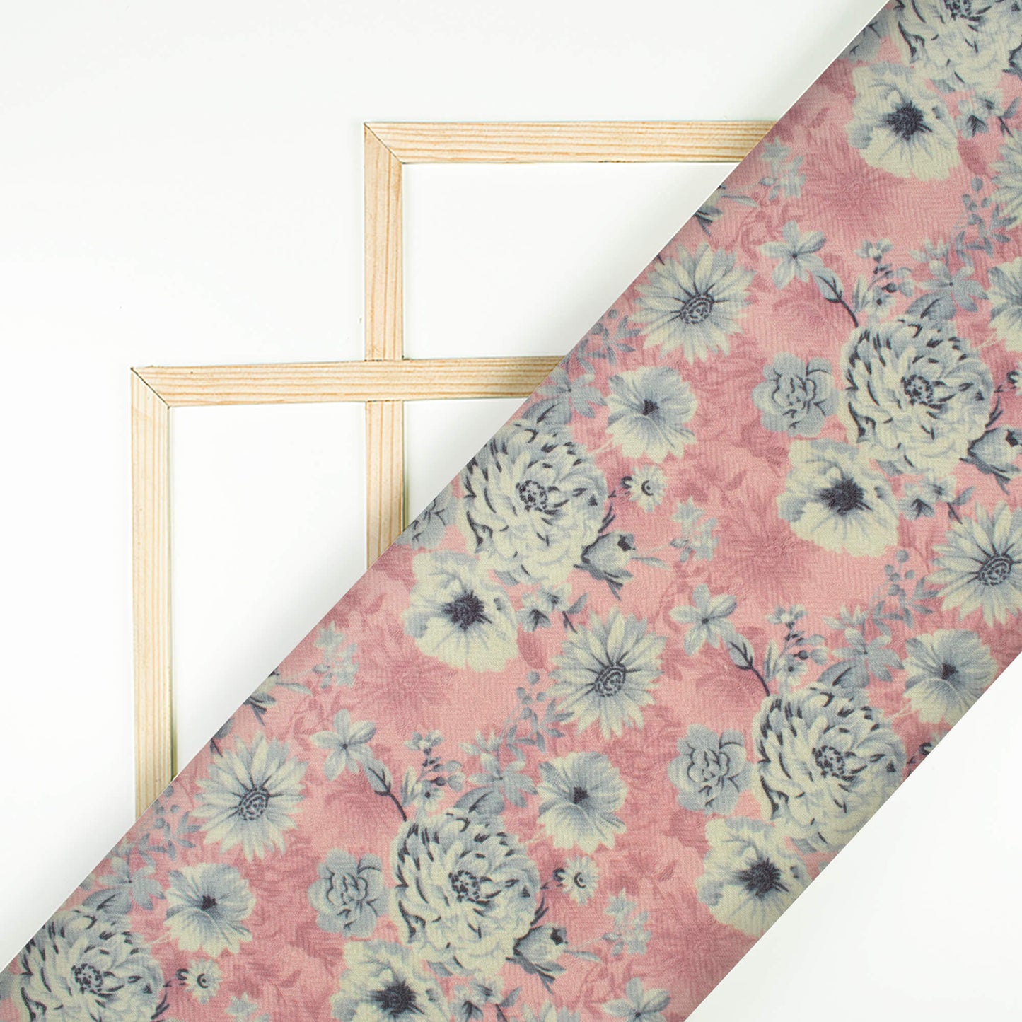Peach And Off White Floral Pattern Digital Print Elegant Blend Pashmina Fabric