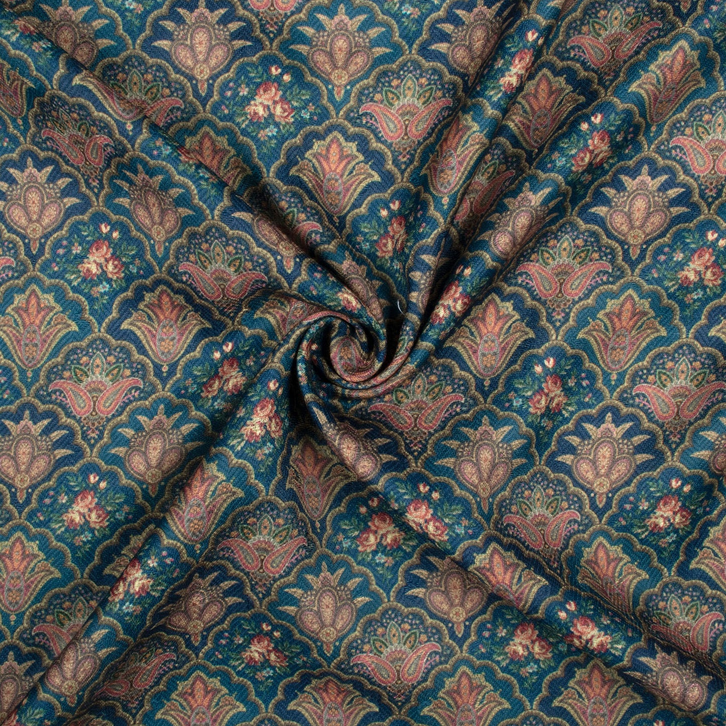 Pine Green And Red Paisley Pattern Digital Print Elegant Blend Pasmina Fabric