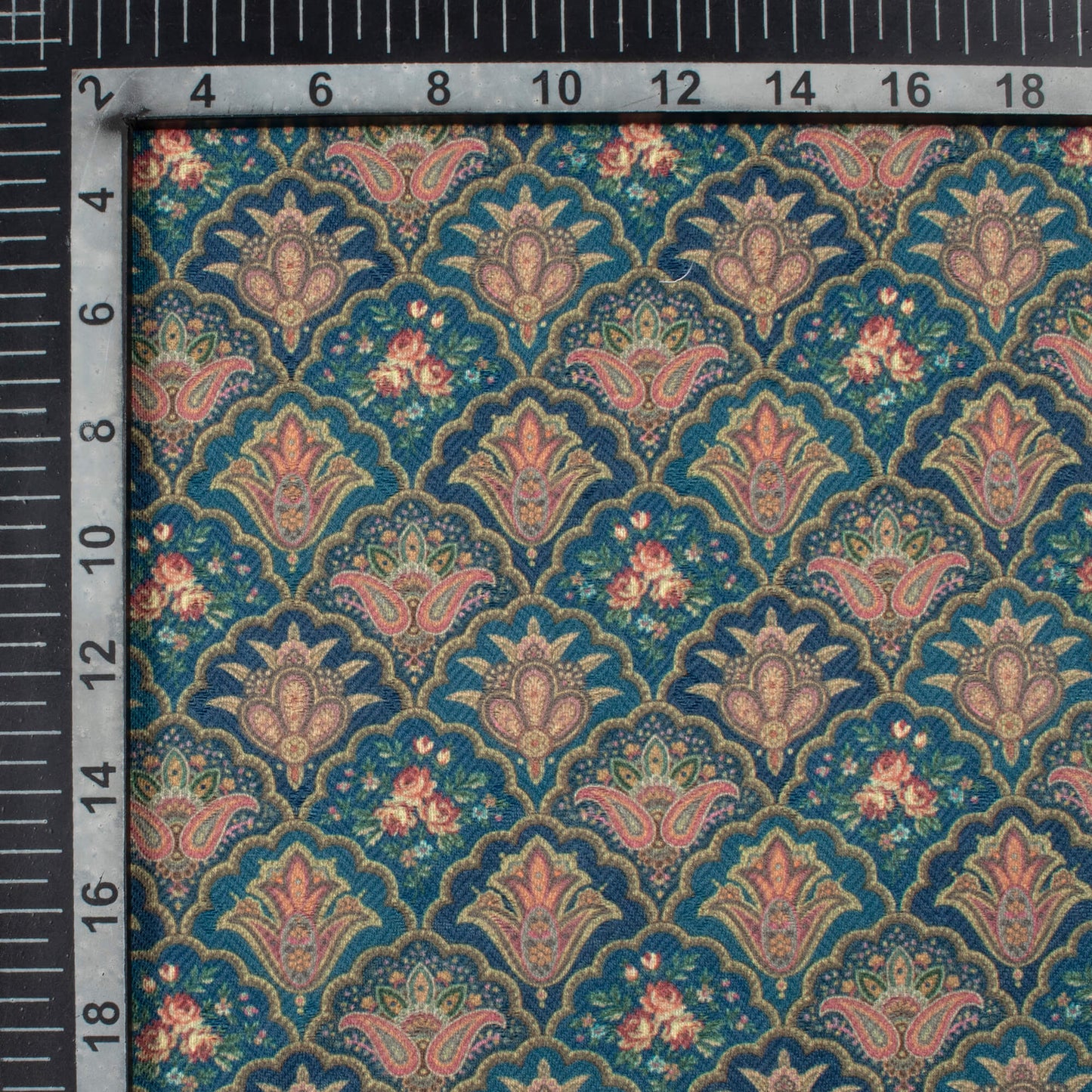 Pine Green And Red Paisley Pattern Digital Print Elegant Blend Pasmina Fabric