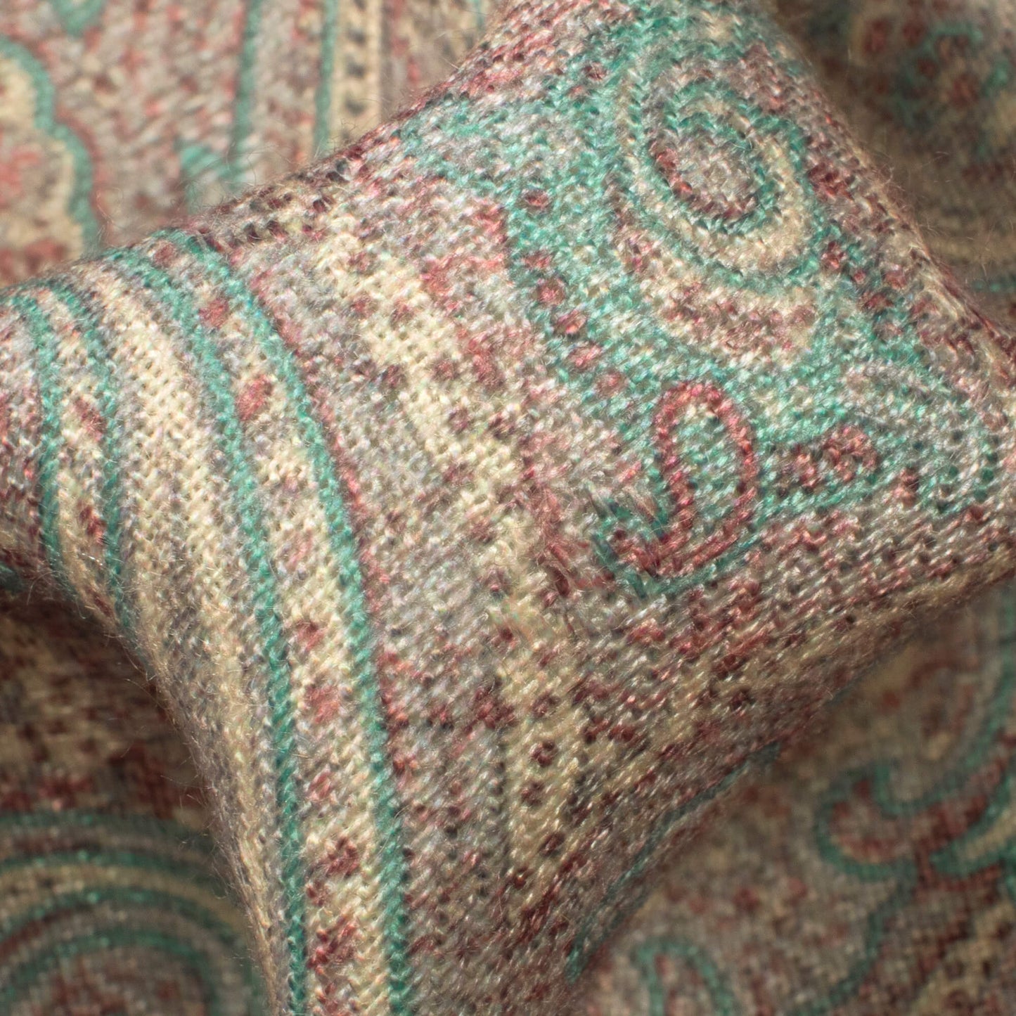 Oat Beige And Sea Green Paisley Pattern Digital Print Elegant Blend Pashmina Fabric
