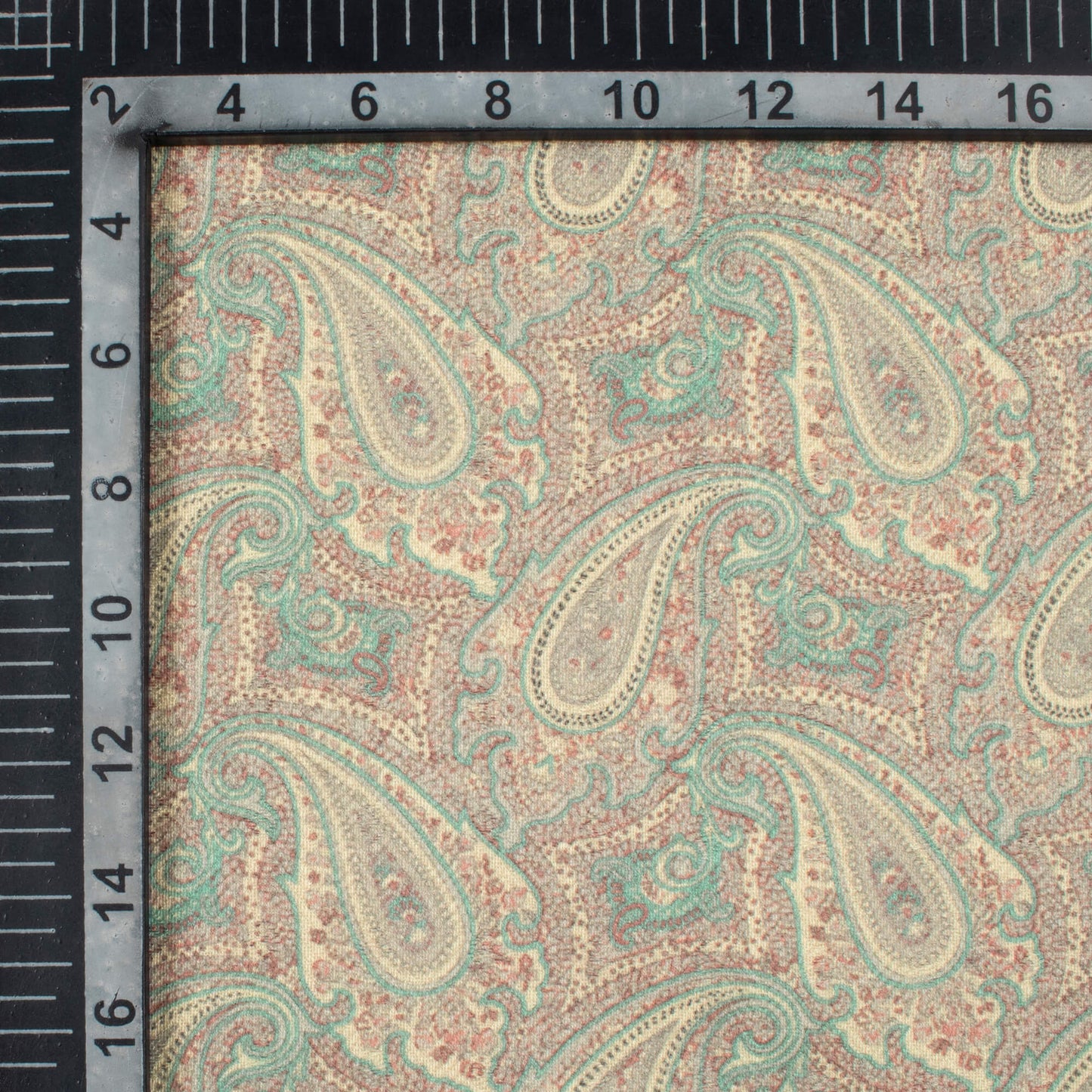 Oat Beige And Sea Green Paisley Pattern Digital Print Elegant Blend Pashmina Fabric