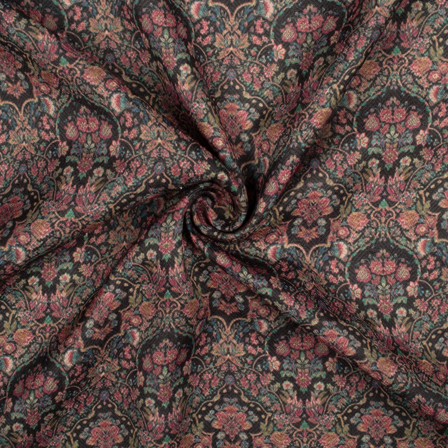 Black And Red Ethnic Pattern Digital Print Elegant Blend Pasmina Fabric
