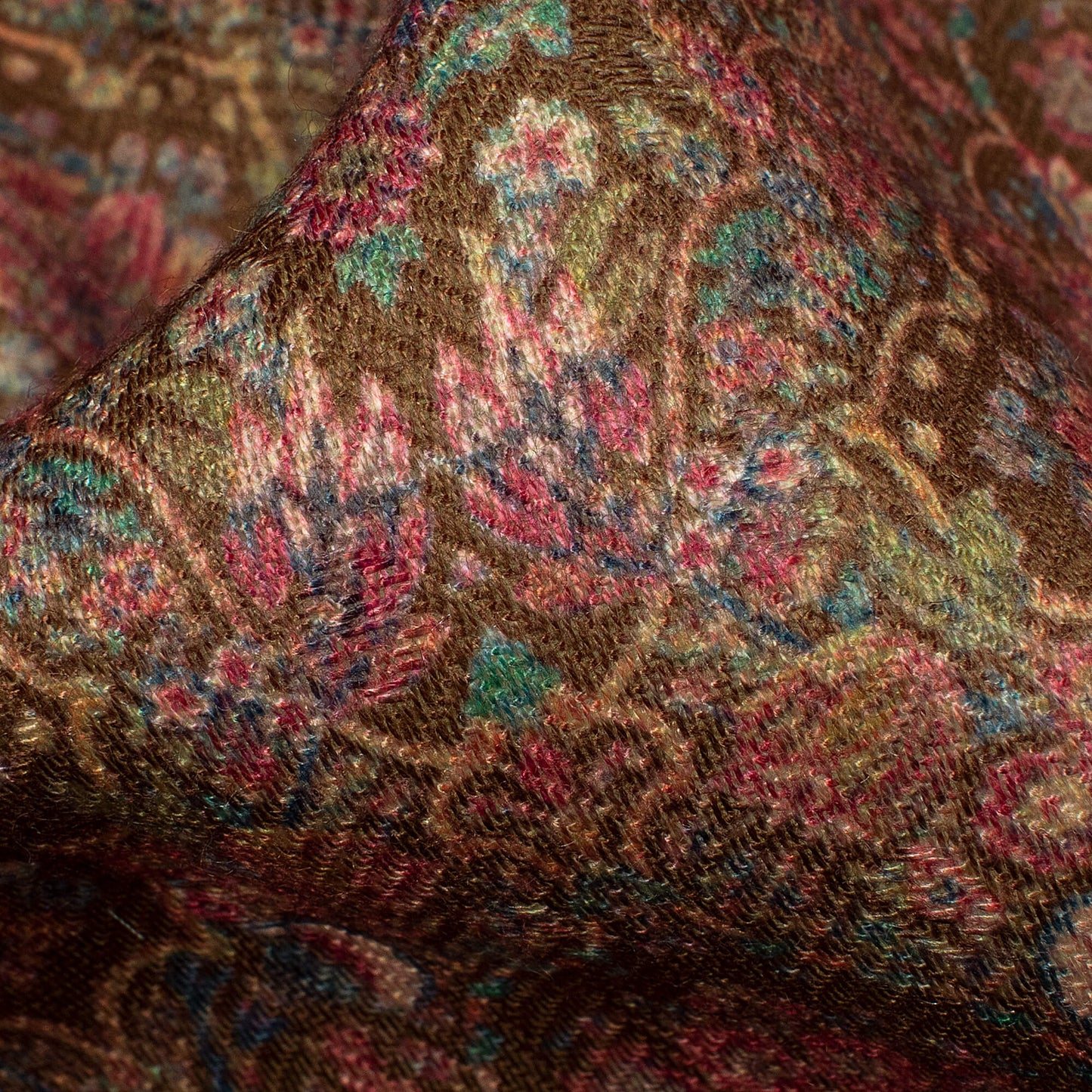 Tawny Brown And Red Ethnic Pattern Digital Print Elegant Blend Pashmina Fabric