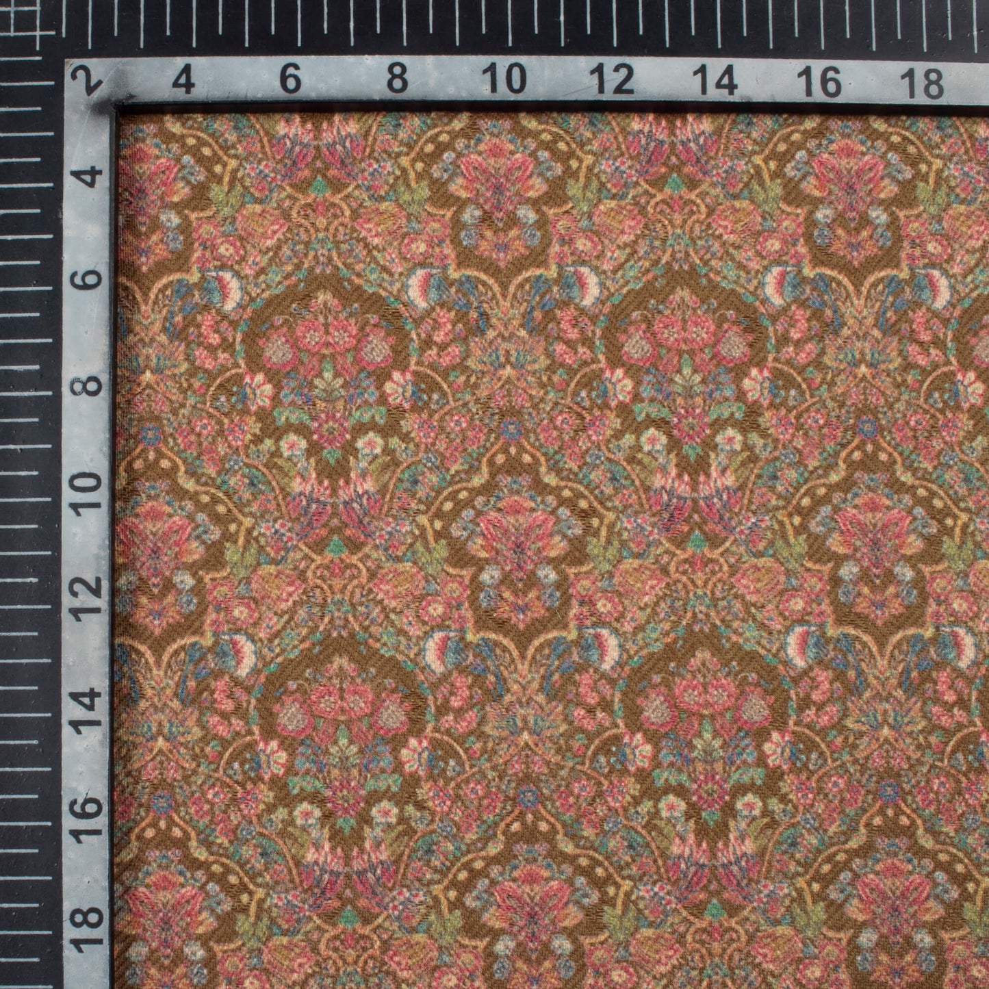 Tawny Brown And Red Ethnic Pattern Digital Print Elegant Blend Pashmina Fabric