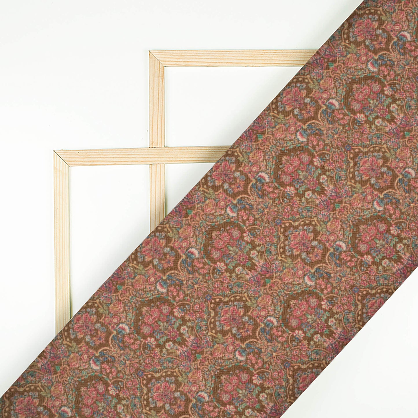 Tawny Brown And Red Ethnic Pattern Digital Print Elegant Blend Pashmina Fabric