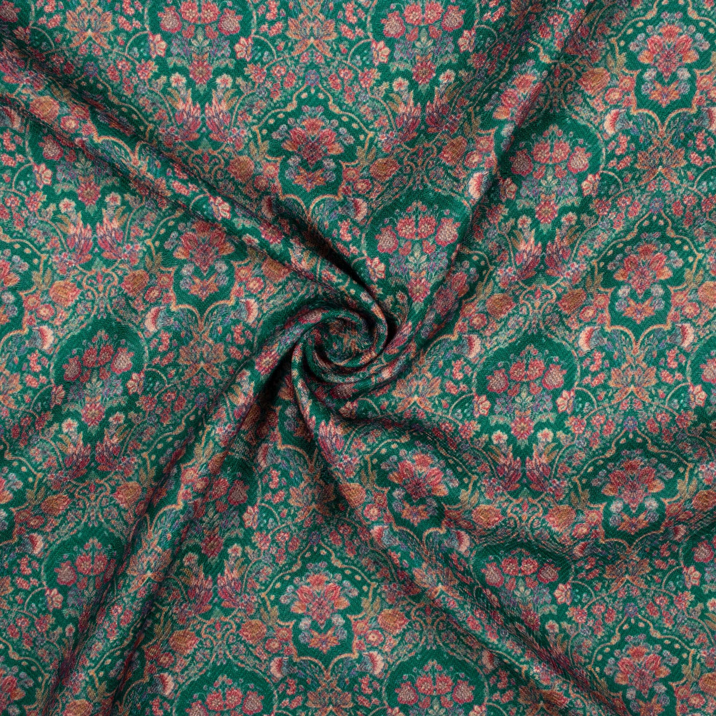 Pine Green And Red Ethnic Pattern Digital Print Elegant Blend Pashmina Fabric