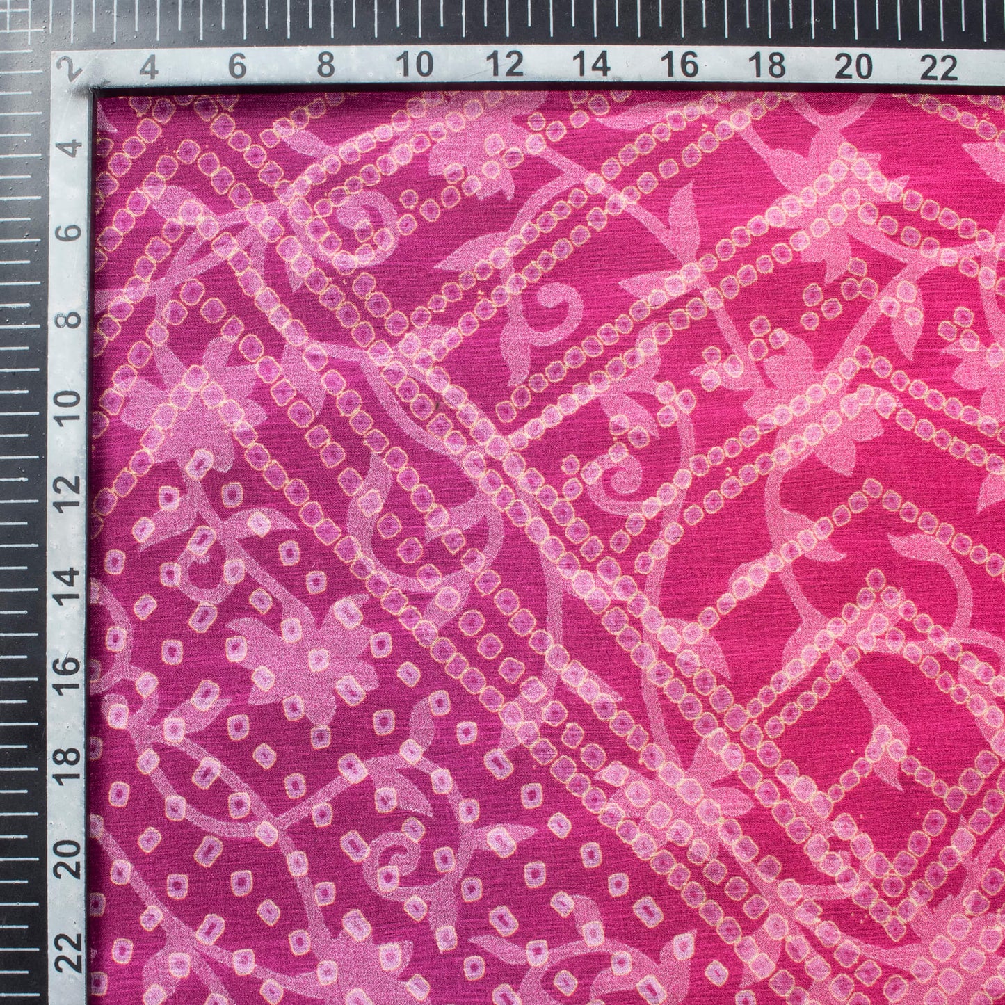 Fuchsia And Red Bandhanii Pattern Digital Print Floral Brasso Fabric