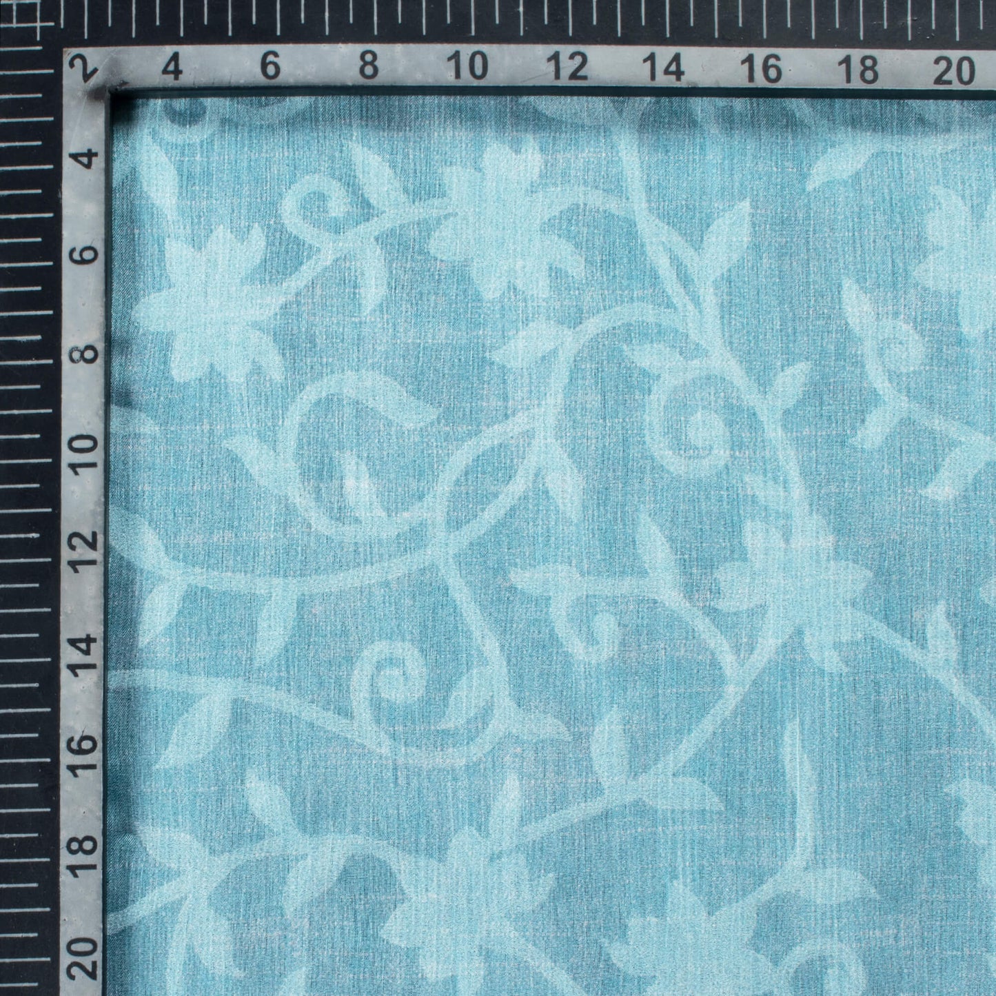 Baby Blue Textured Pattern Digital Print Floral Brasso Fabric